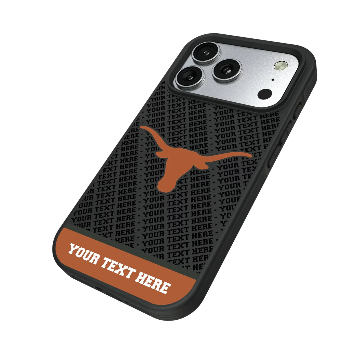 University of Texas Longhorns Personalized EndZone Plus iPhone Bump Phone Case for Apple iPhone - Isometric View#Device_iPhone 17 Pro