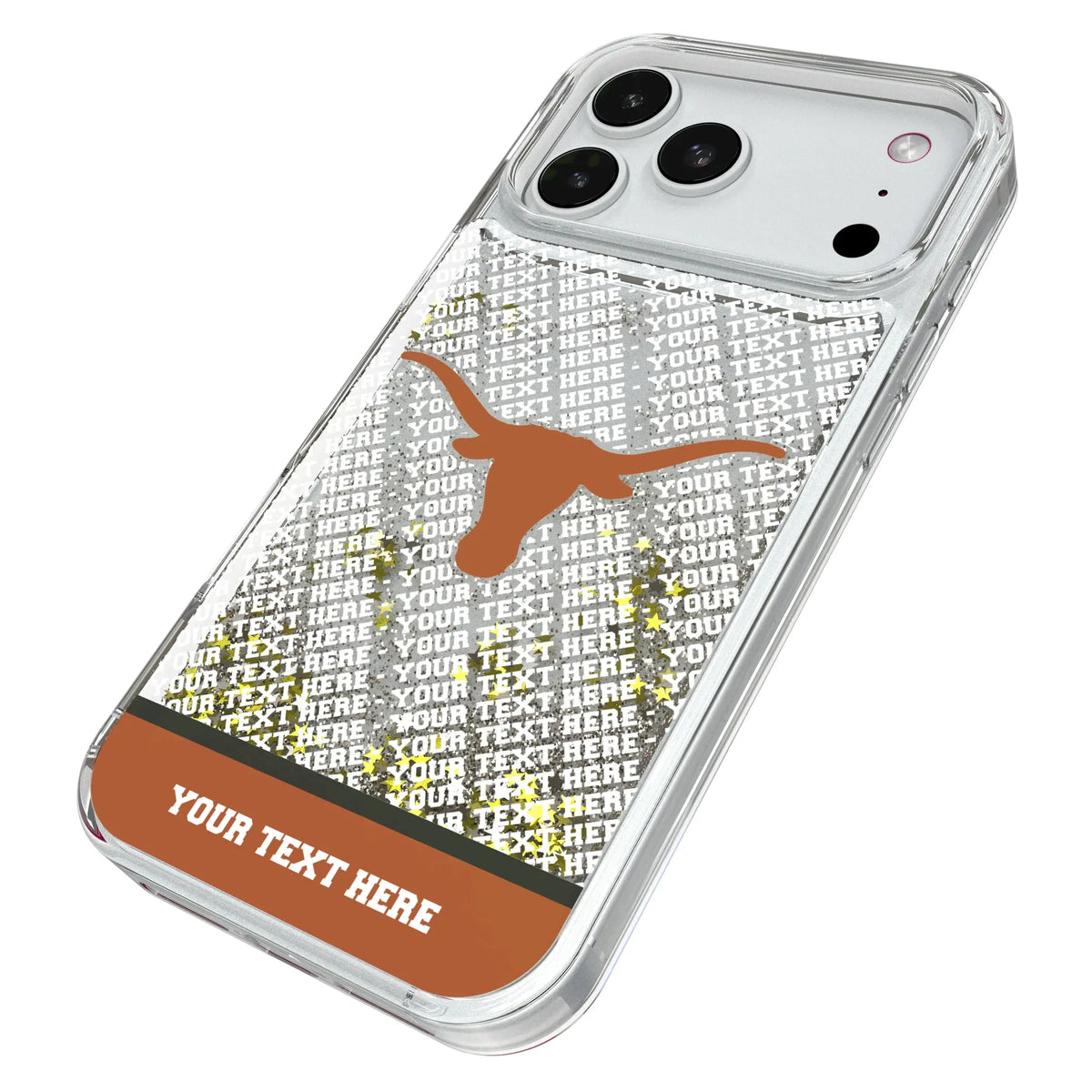 University of Texas Longhorns Personalized EndZone Plus iPhone Glitter Phone Case for Apple iPhone - Isometric View#Device_iPhone 18 Pro Max