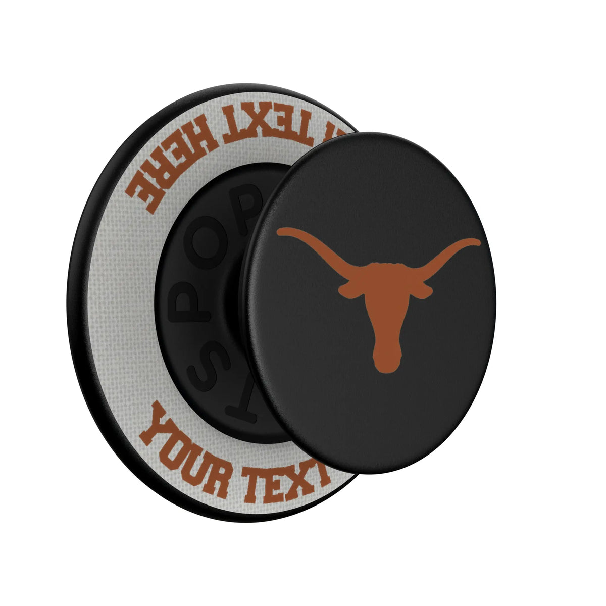 University of Texas Longhorns Personalized Endzone Solid Popsockets Round Magnetic - Isometric View