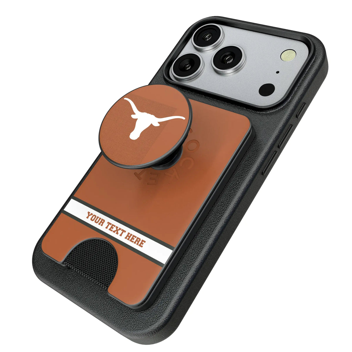 University of Texas Longhorns Personalized Endzone Solid Popsockets Wallet Magnetic - Isometric View