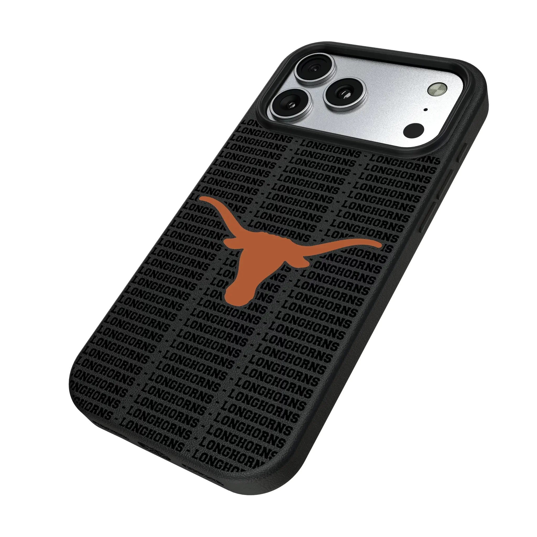 University of Texas Longhorns Text Backdrop iPhone MagSafe Compatible Phone Case for Apple iPhone - Isometric View#Device_iPhone 17 Pro Max