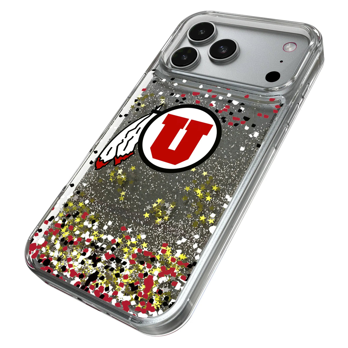 University of Utah Utes Confetti iPhone Glitter Phone Case for Apple iPhone - Isometric View#Device_iPhone 18 Pro Max