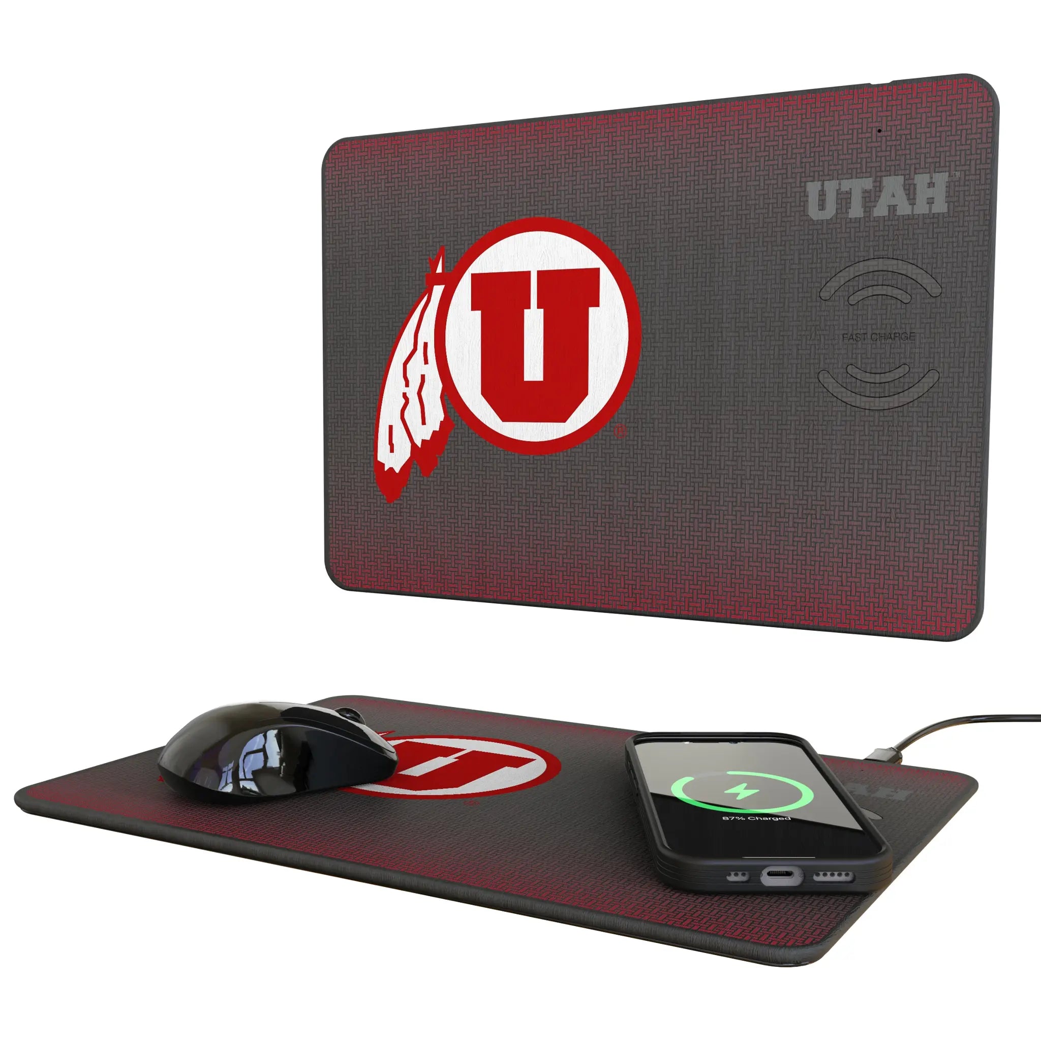 University of Utah Utes Linen 15-Watt Wireless Charger and Mouse Pad