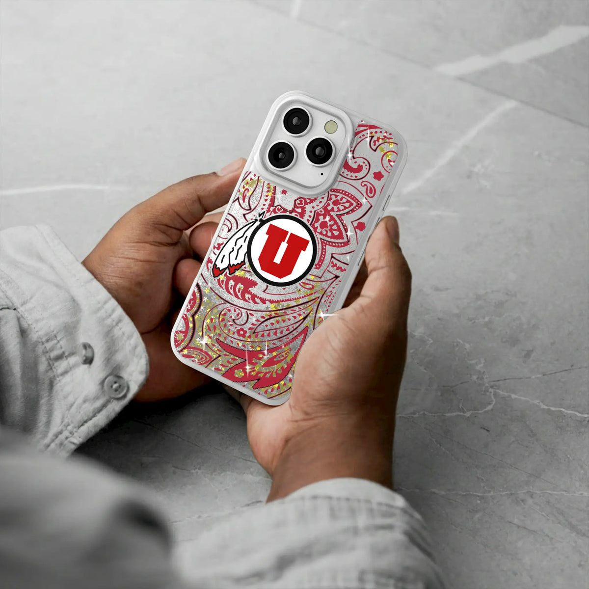 University of Utah Utes Paisley iPhone Glitter Phone Case for Apple iPhone - Lifestyle#Device_iPhone 16 Pro