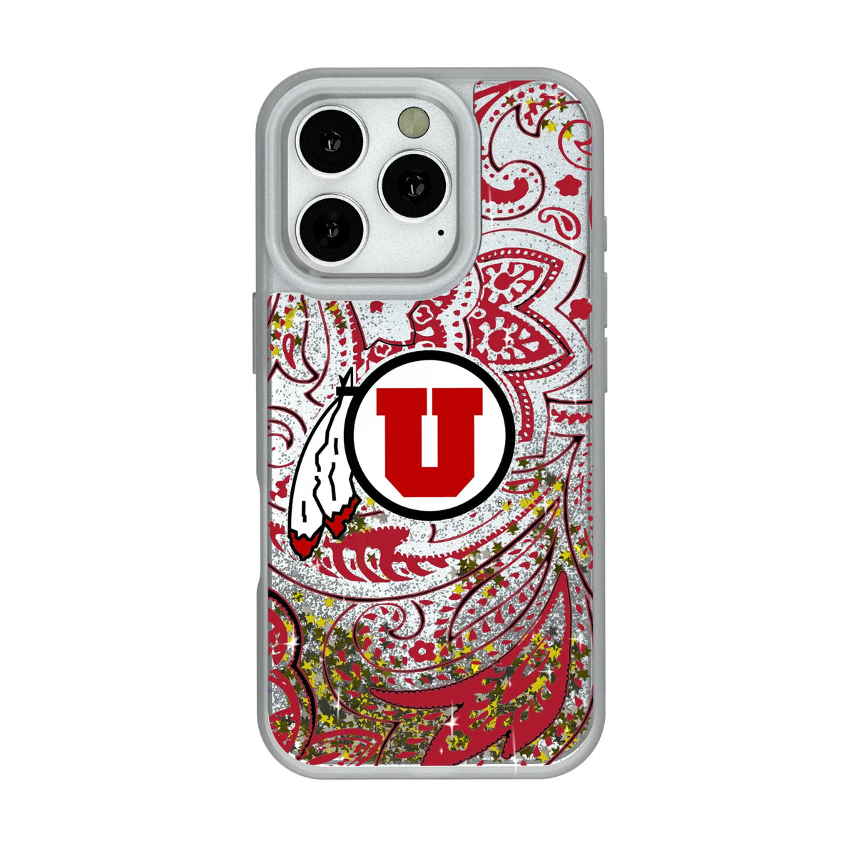 University of Utah Utes Paisley iPhone Glitter Phone Case for Apple iPhone#Device_iPhone 16 Pro