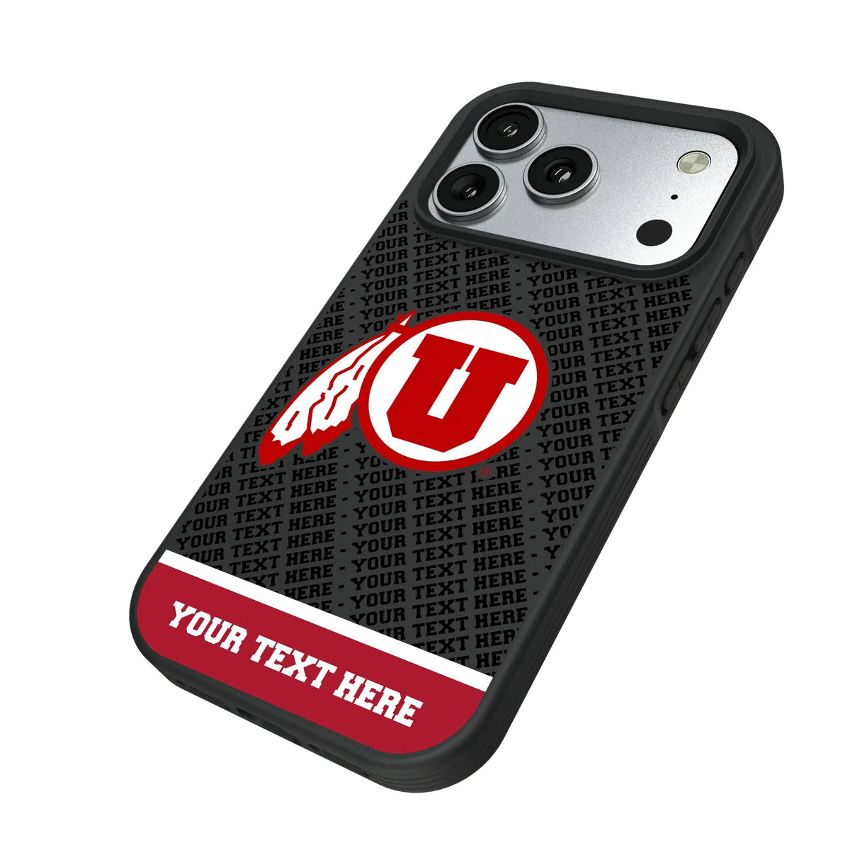 University of Utah Utes Personalized EndZone Plus iPhone Bump Phone Case for Apple iPhone - Isometric View#Device_iPhone 17 Pro