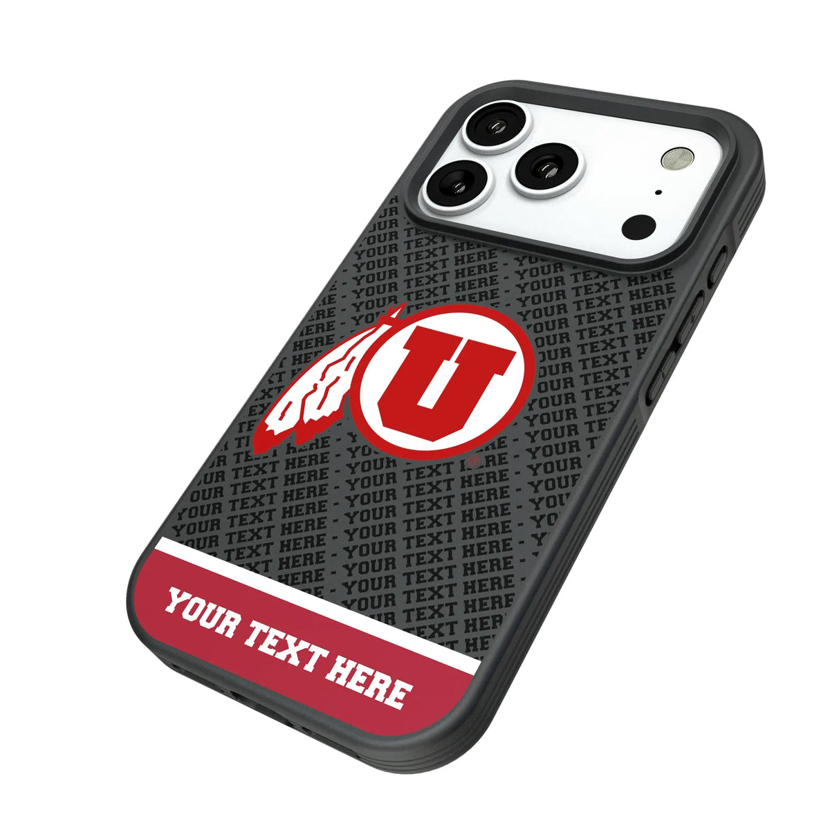 University of Utah Utes Personalized EndZone Plus iPhone Bump Phone Case for Apple iPhone - Isometric View#Device_iPhone 18 Pro