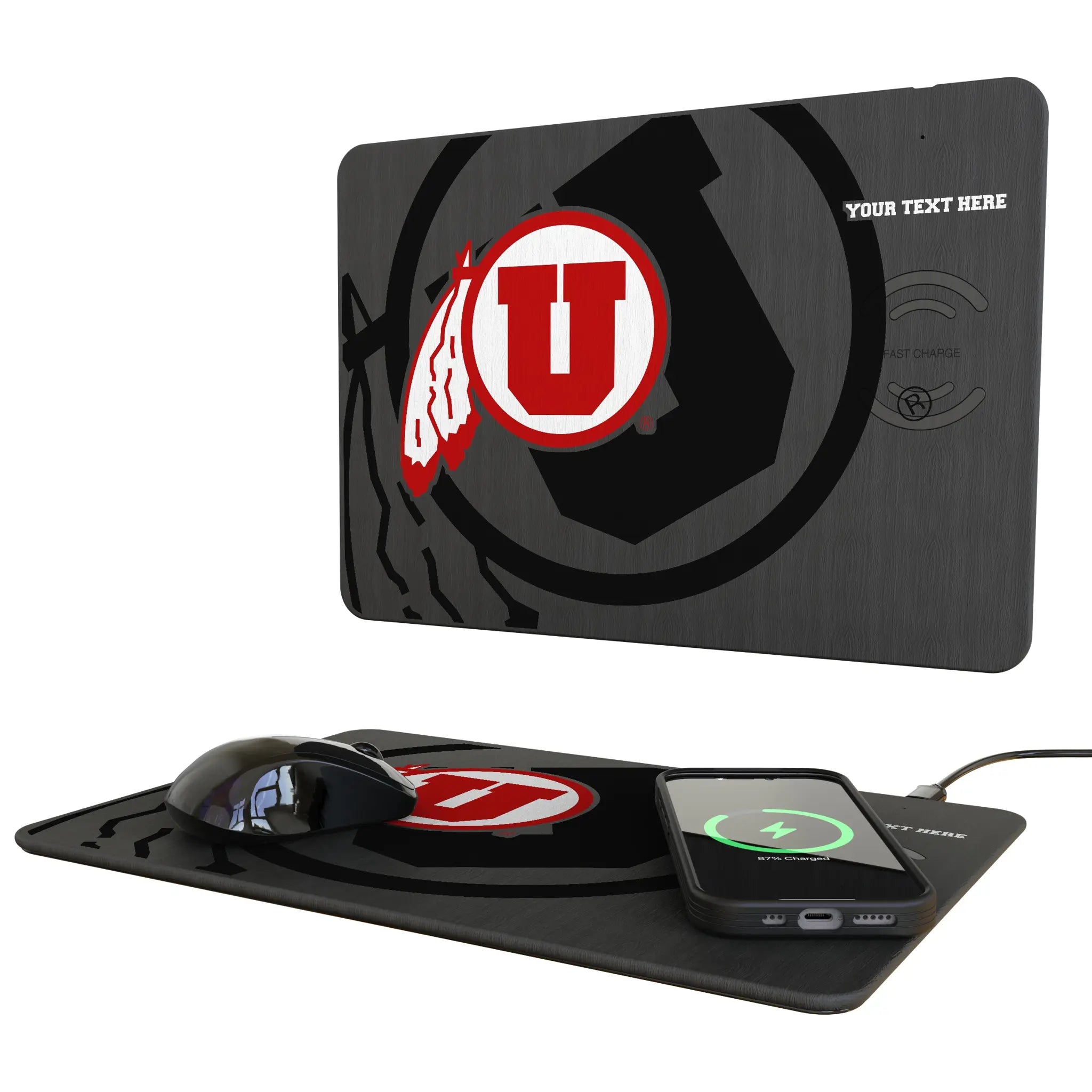 University of Utah Utes Personalized Tilt 15-Watt Wireless Charger and Mouse Pad