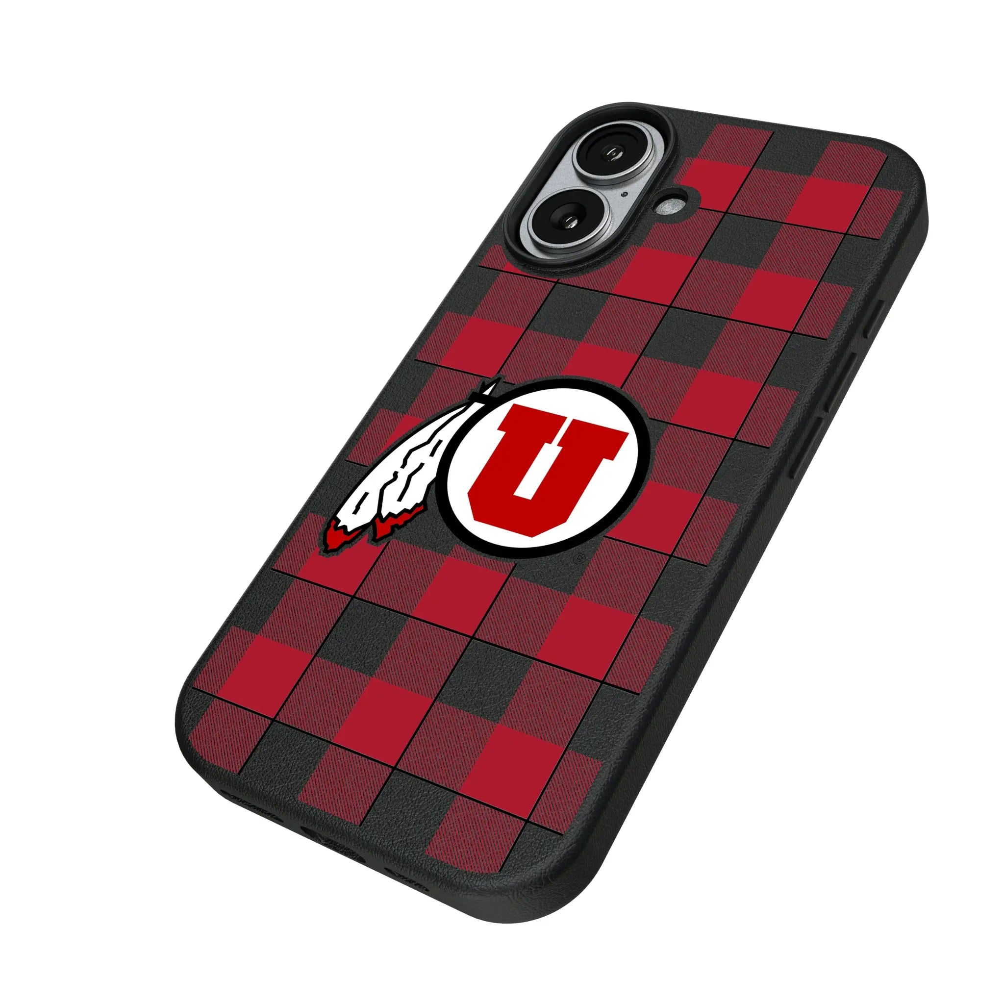 University of Utah Utes Plaid iPhone MagSafe Compatible Phone Case for Apple iPhone - Isometric View#Device_iPhone 17