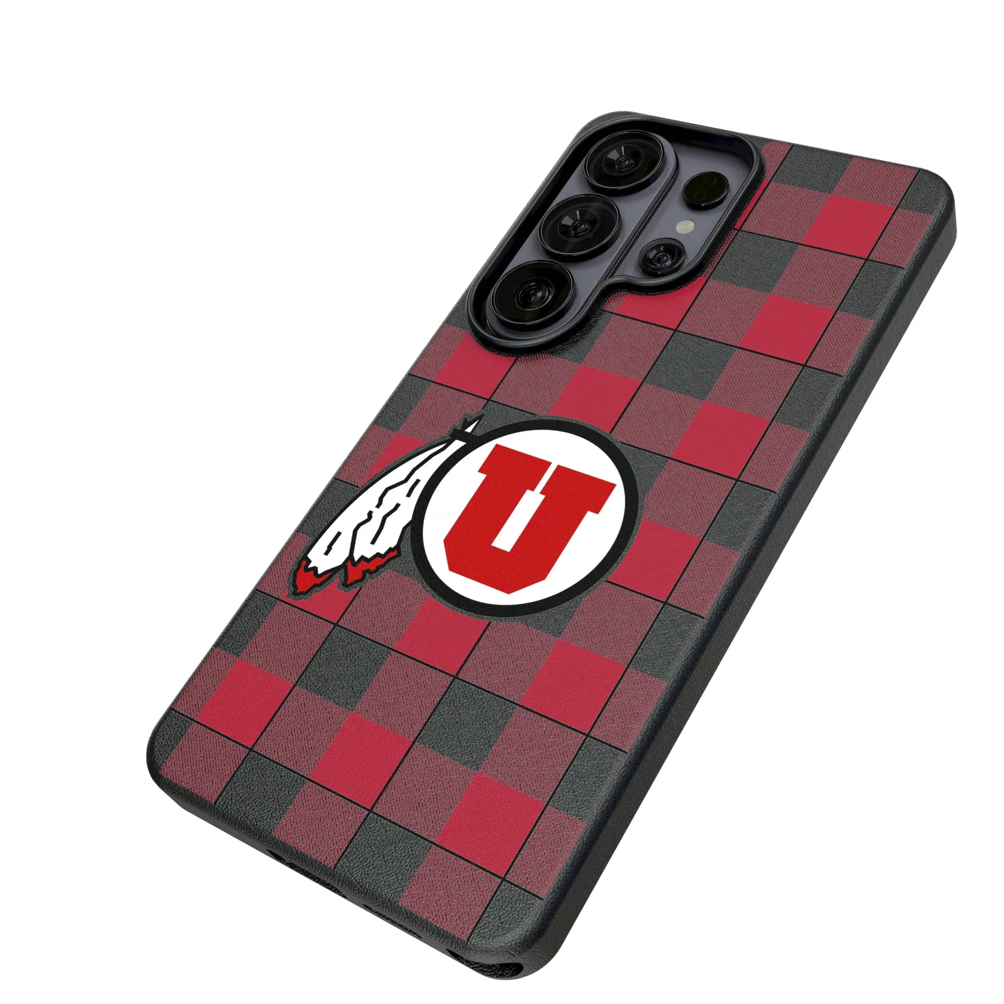 University of Utah Utes Plaid Galaxy MagSafe Compatible Phone Case for Samsung Galaxy - Isometric View#Device_Galaxy S26 Ultra