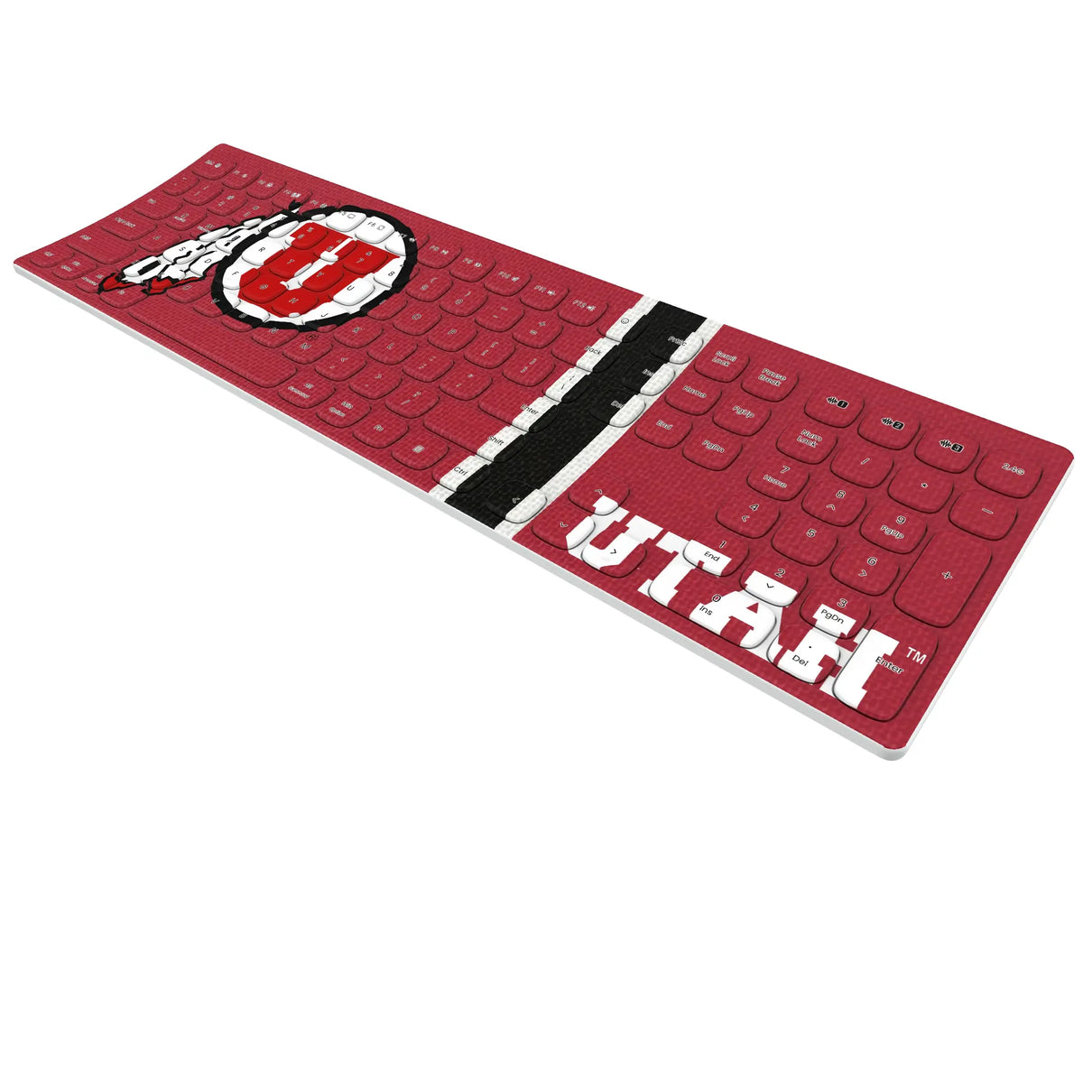University of Utah Utes Stripe KKB605 Curved Wireless Keyboard - Isometric View