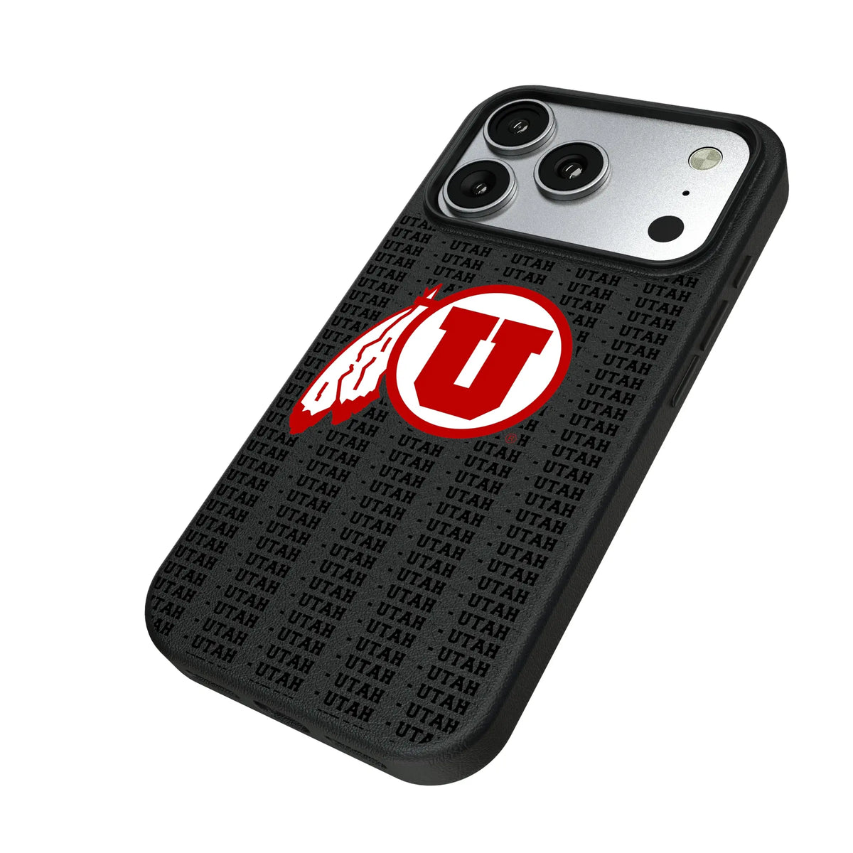 University of Utah Utes Text Backdrop iPhone MagSafe Compatible Phone Case for Apple iPhone - Isometric View#Device_iPhone 18 Pro