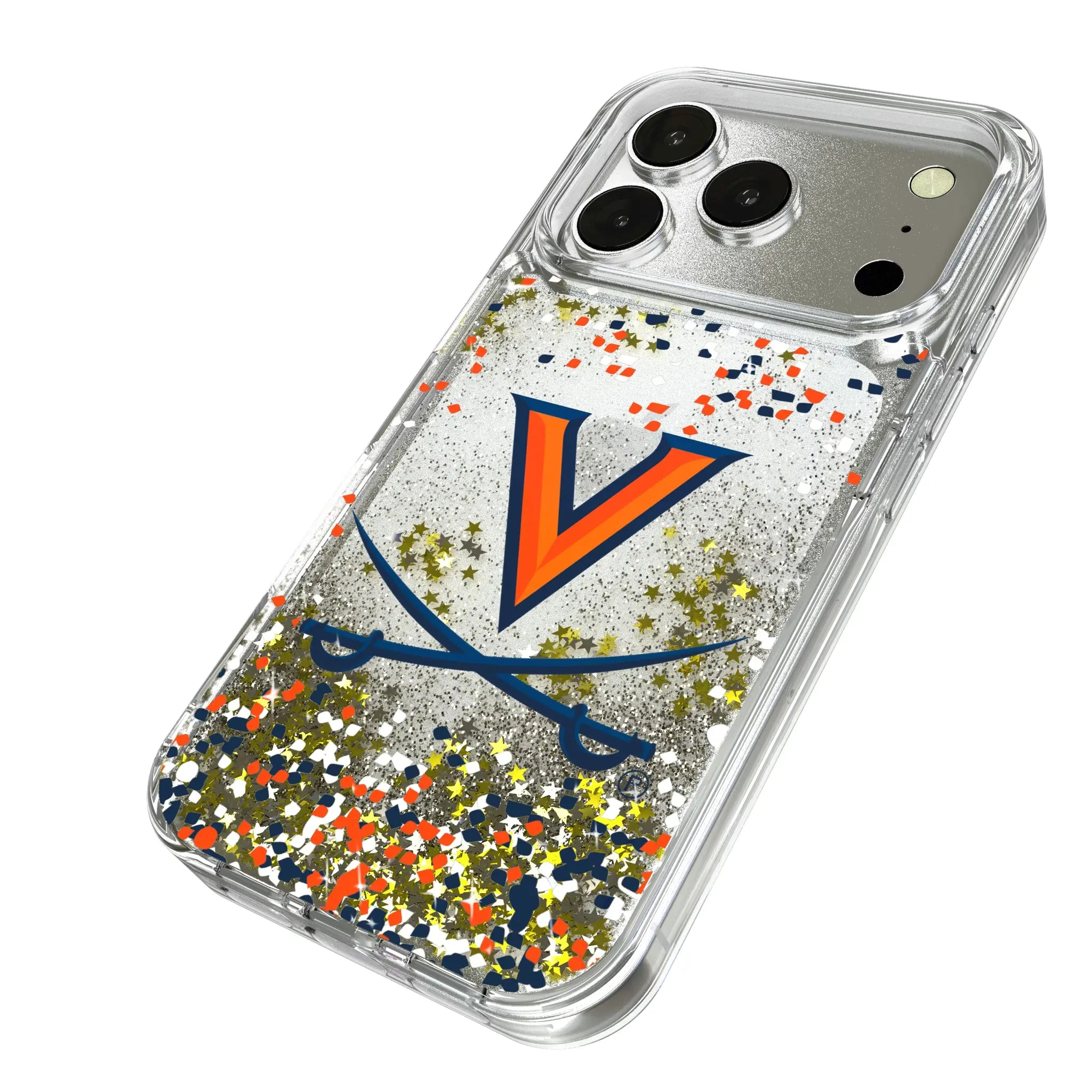 University of Virginia Cavaliers Confetti iPhone Glitter Phone Case for Apple iPhone - Isometric View