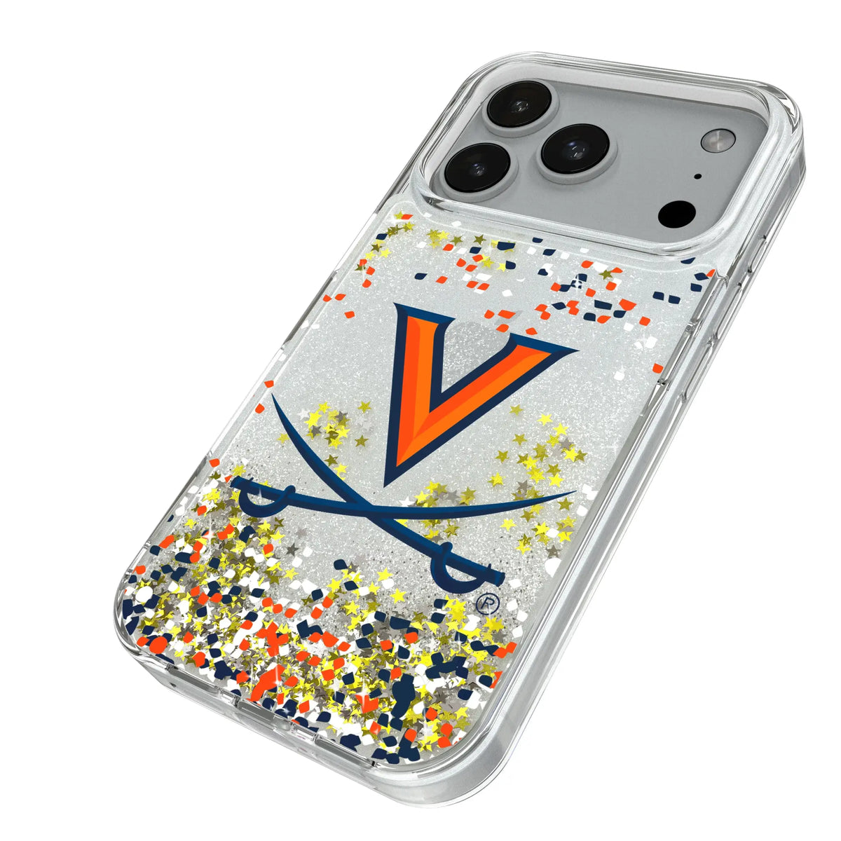 University of Virginia Cavaliers Confetti iPhone Glitter Phone Case for Apple iPhone - Isometric View#Device_iPhone 18 Pro