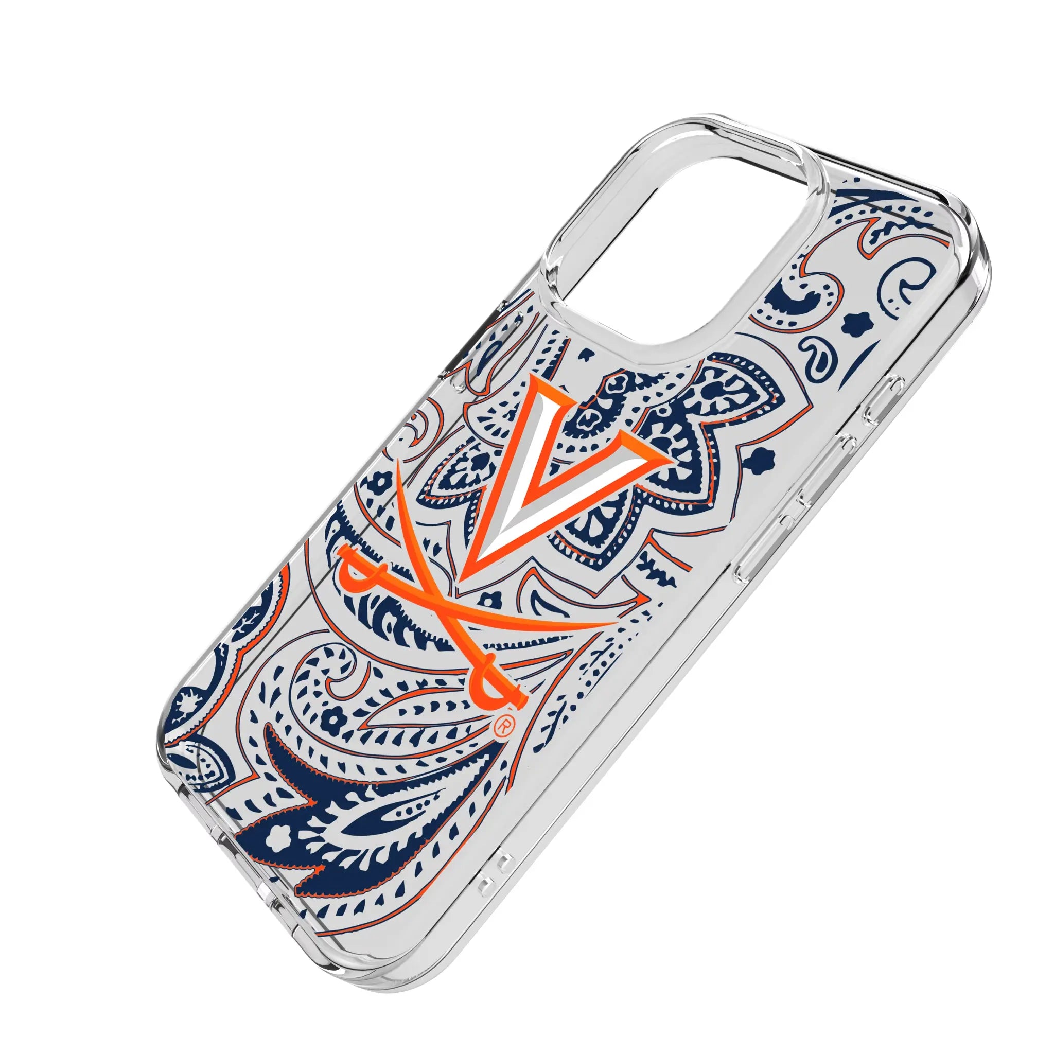 University of Virginia Cavaliers Paisley iPhone Clear Phone Case for Apple iPhone - Isometric View