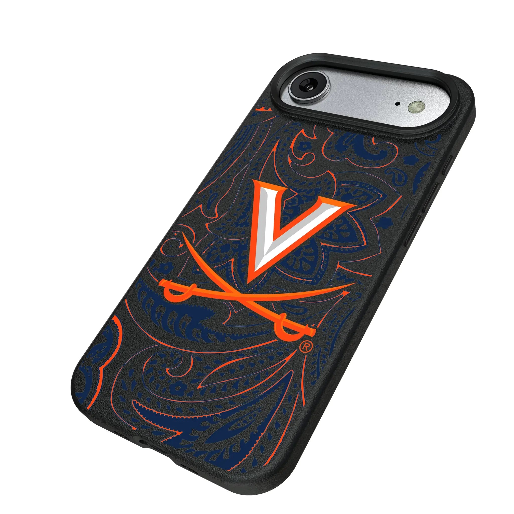 University of Virginia Cavaliers Paisley iPhone MagSafe Compatible Phone Case for Apple iPhone - Isometric View#Device_iPhone Air