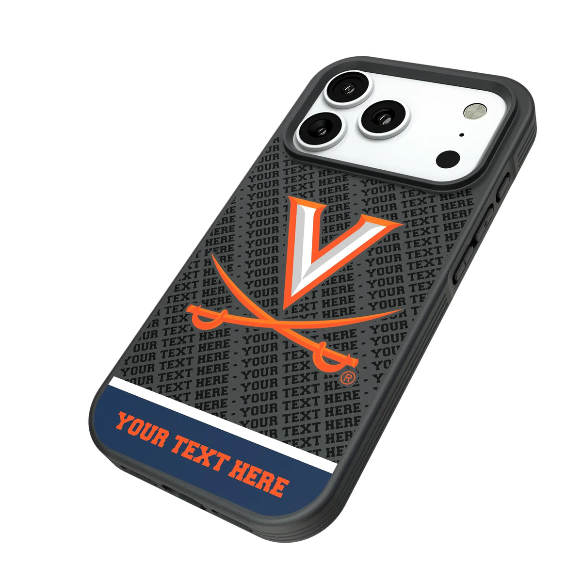 University of Virginia Cavaliers Personalized EndZone Plus iPhone Bump Phone Case for Apple iPhone - Isometric View#Device_iPhone 18 Pro