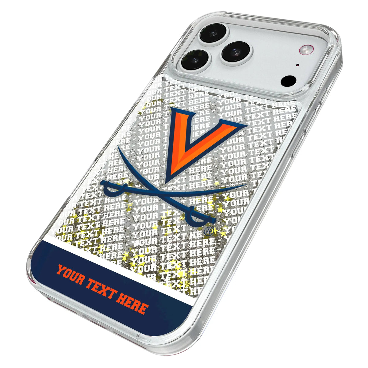 University of Virginia Cavaliers Personalized EndZone Plus iPhone Glitter Phone Case for Apple iPhone - Isometric View#Device_iPhone 18 Pro Max