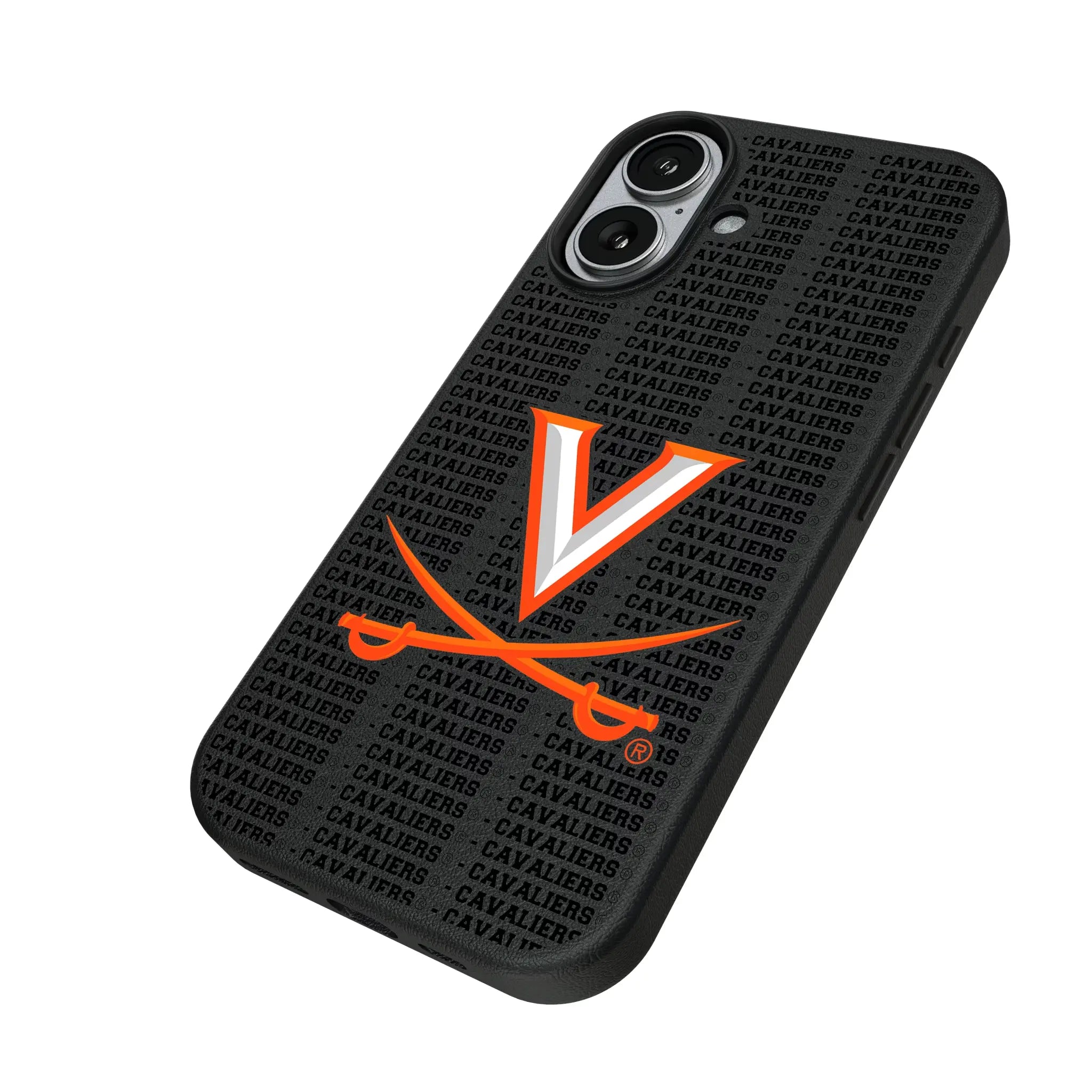 University of Virginia Cavaliers Text Backdrop iPhone MagSafe Compatible Phone Case for Apple iPhone - Isometric View#Device_iPhone 17