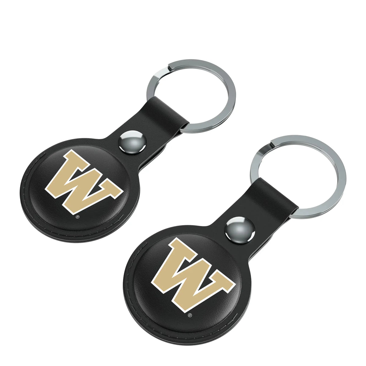 University of Washington Huskies Insignia AirTag Black Airtag Holder 2-Pack - Isometric View