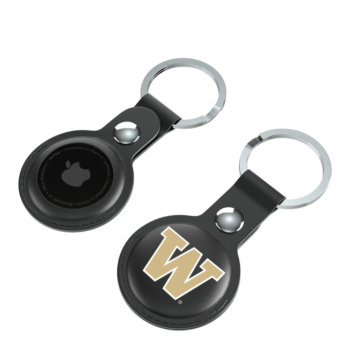 University of Washington Huskies Insignia AirTag Black Airtag Holder 2-Pack - Isometric View