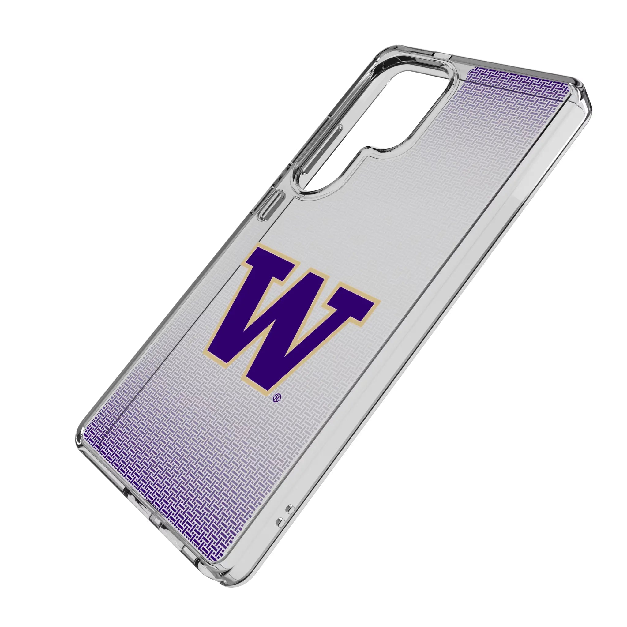 University of Washington Huskies Linen Galaxy Clear Phone Case for Samsung Galaxy - Isometric View#Device_Galaxy S25 Ultra