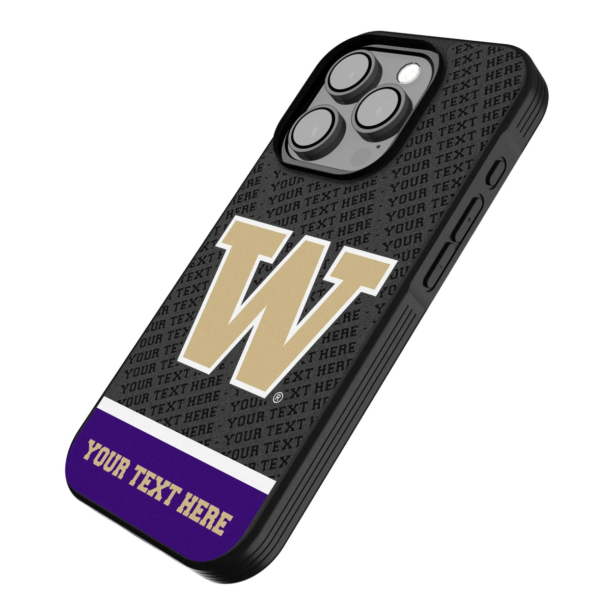 University of Washington Huskies Personalized EndZone Plus iPhone Bump Phone Case for Apple iPhone - Isometric View
