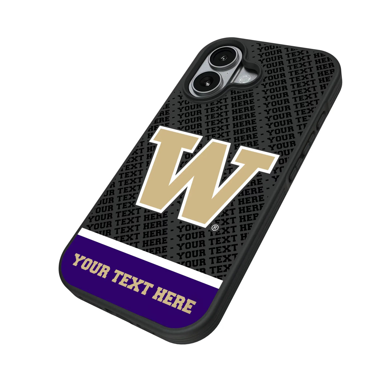 University of Washington Huskies Personalized EndZone Plus iPhone Bump Phone Case for Apple iPhone - Isometric View#Device_iPhone 17