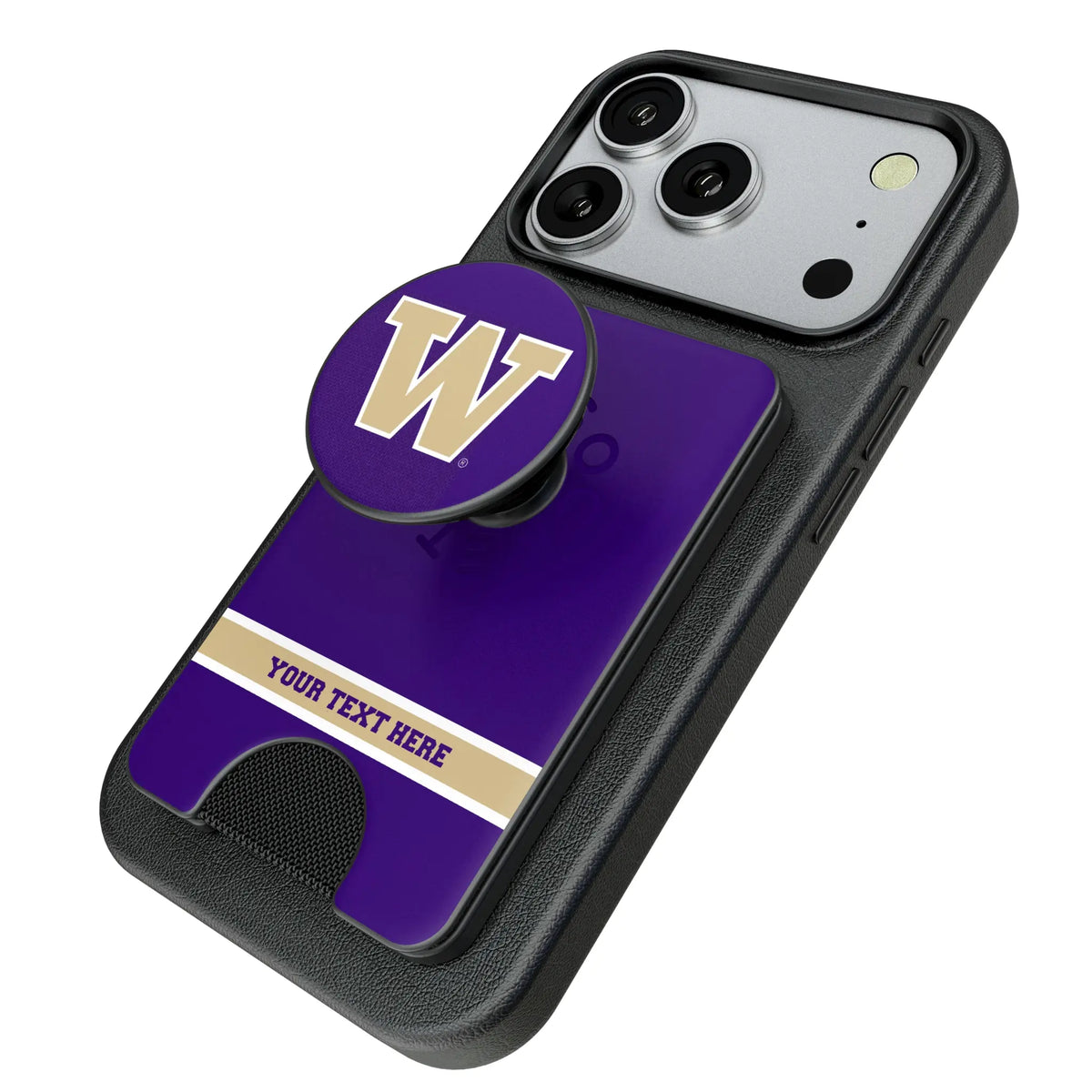 University of Washington Huskies Personalized Endzone Solid Popsockets Wallet Magnetic - Isometric View