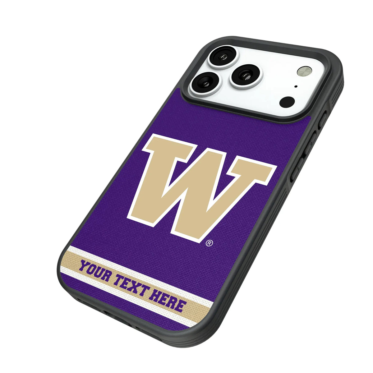 University of Washington Huskies Personalized Stripe iPhone Bump Phone Case for Apple iPhone - Isometric View#Device_iPhone 18 Pro