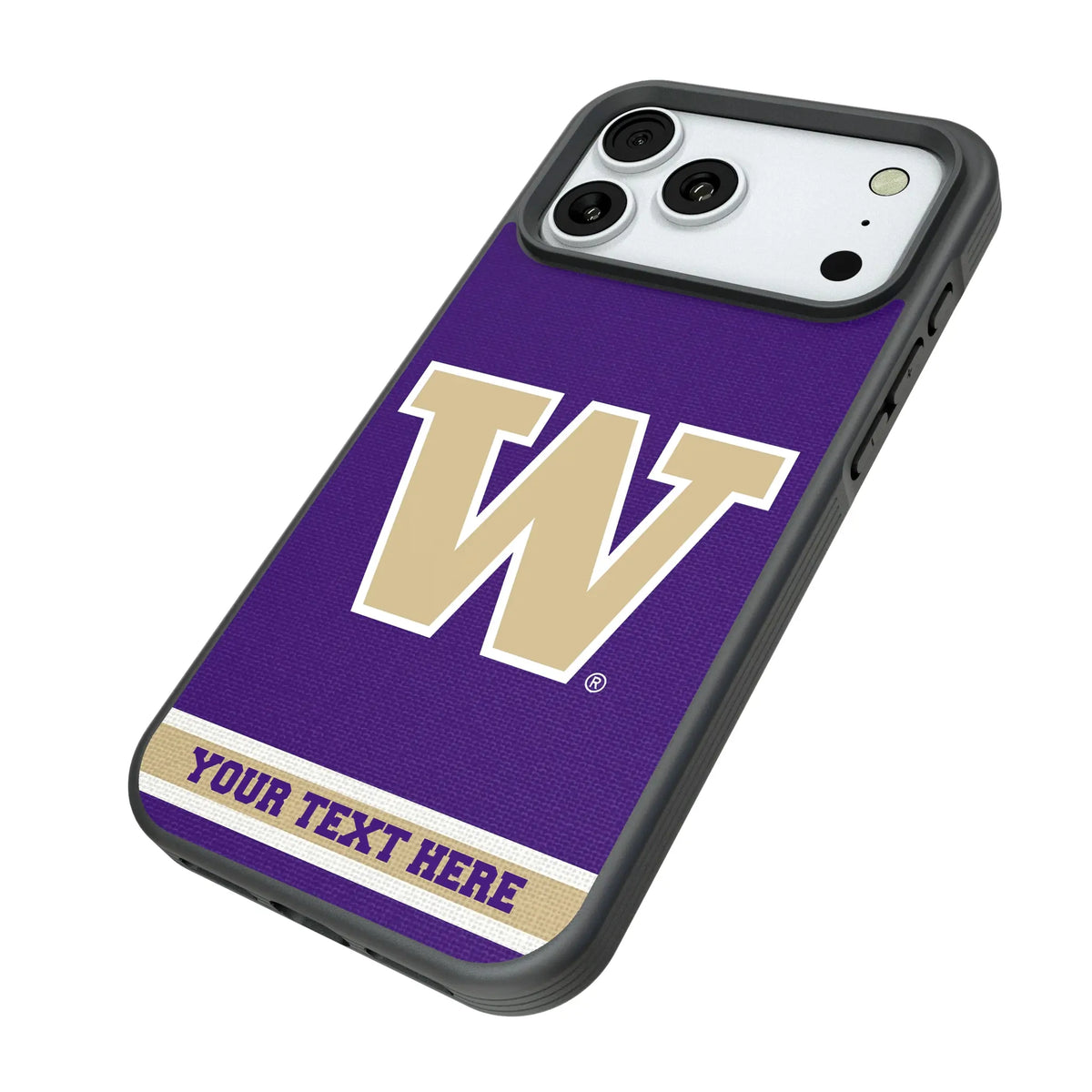 University of Washington Huskies Personalized Stripe iPhone Bump Phone Case for Apple iPhone - Isometric View#Device_iPhone 18 Pro Max