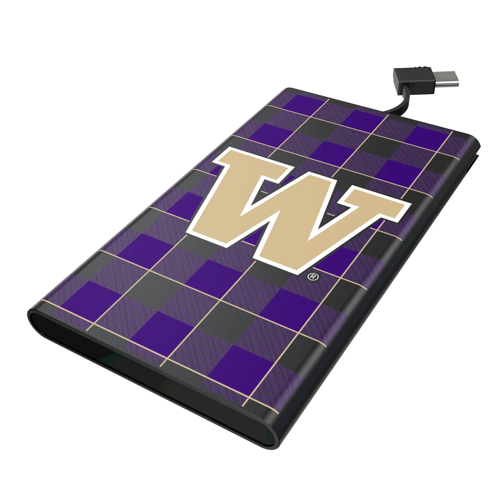 University of Washington Huskies Plaid 5000mAh Flat Power Bank