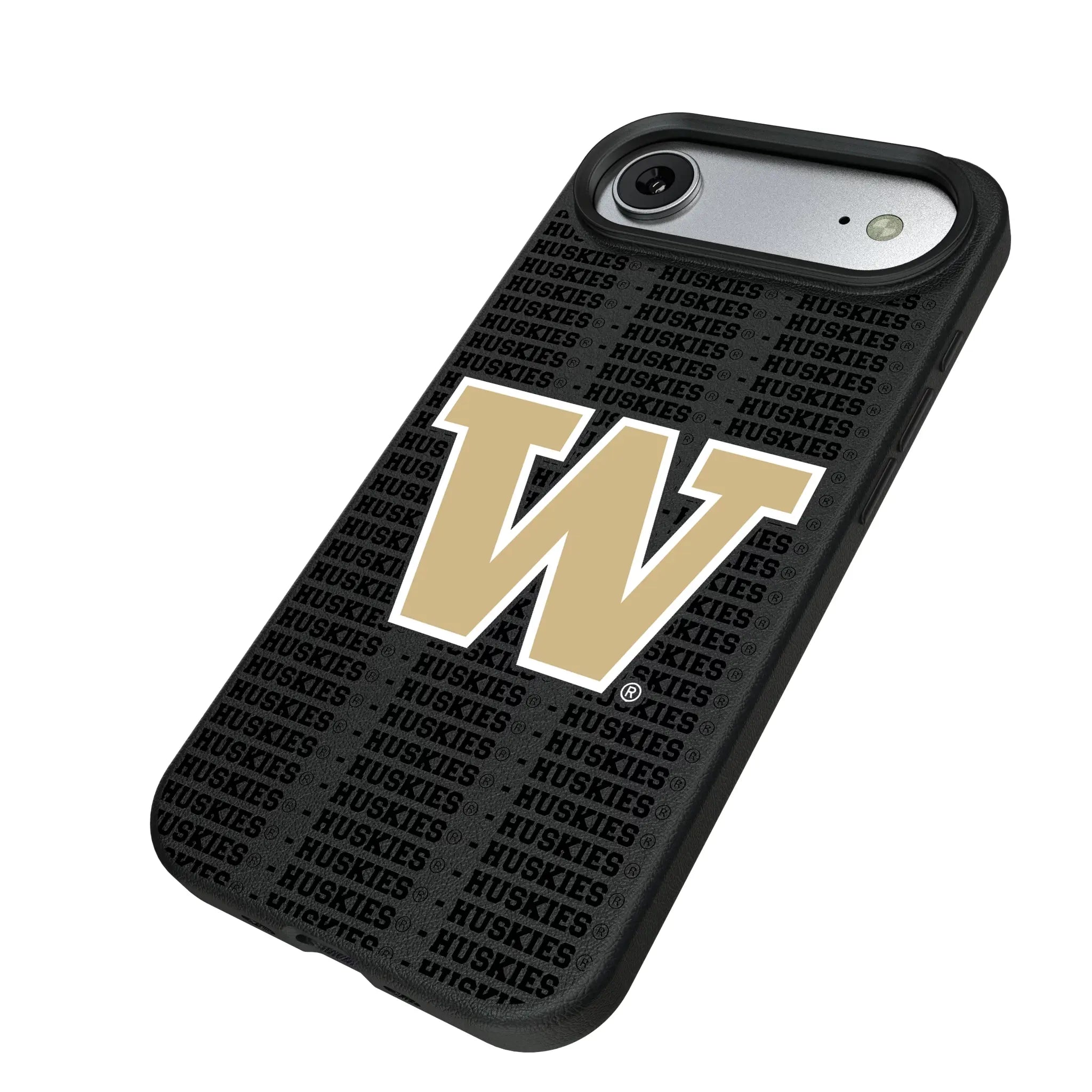 University of Washington Huskies Text Backdrop iPhone MagSafe Compatible Phone Case for Apple iPhone - Isometric View#Device_iPhone Air