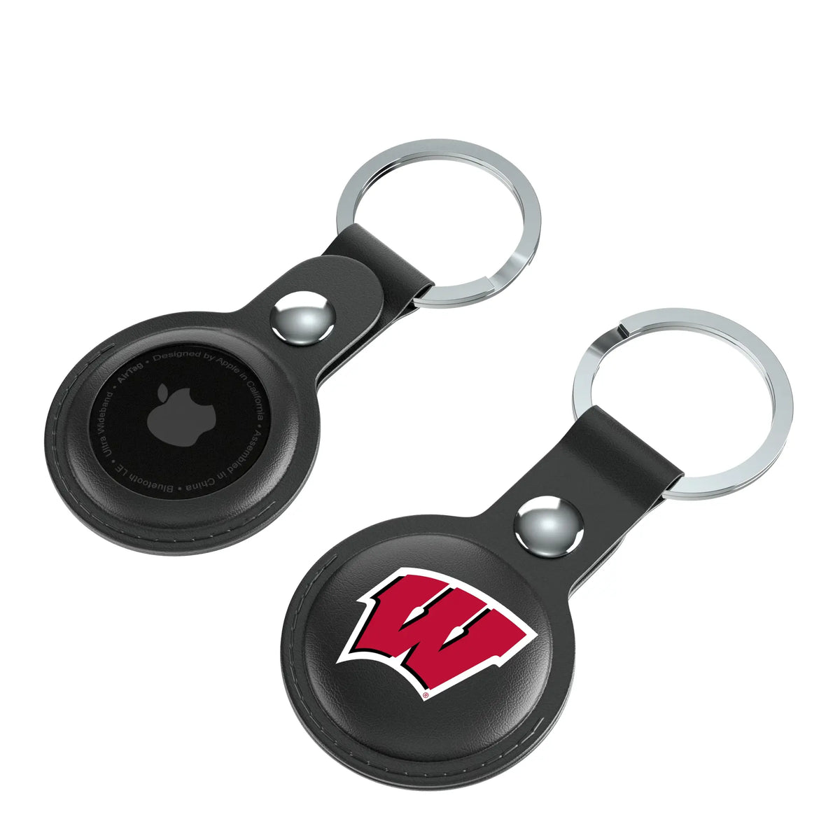University of Wisconsin Badgers Insignia AirTag Black Airtag Holder 2-Pack - Isometric View