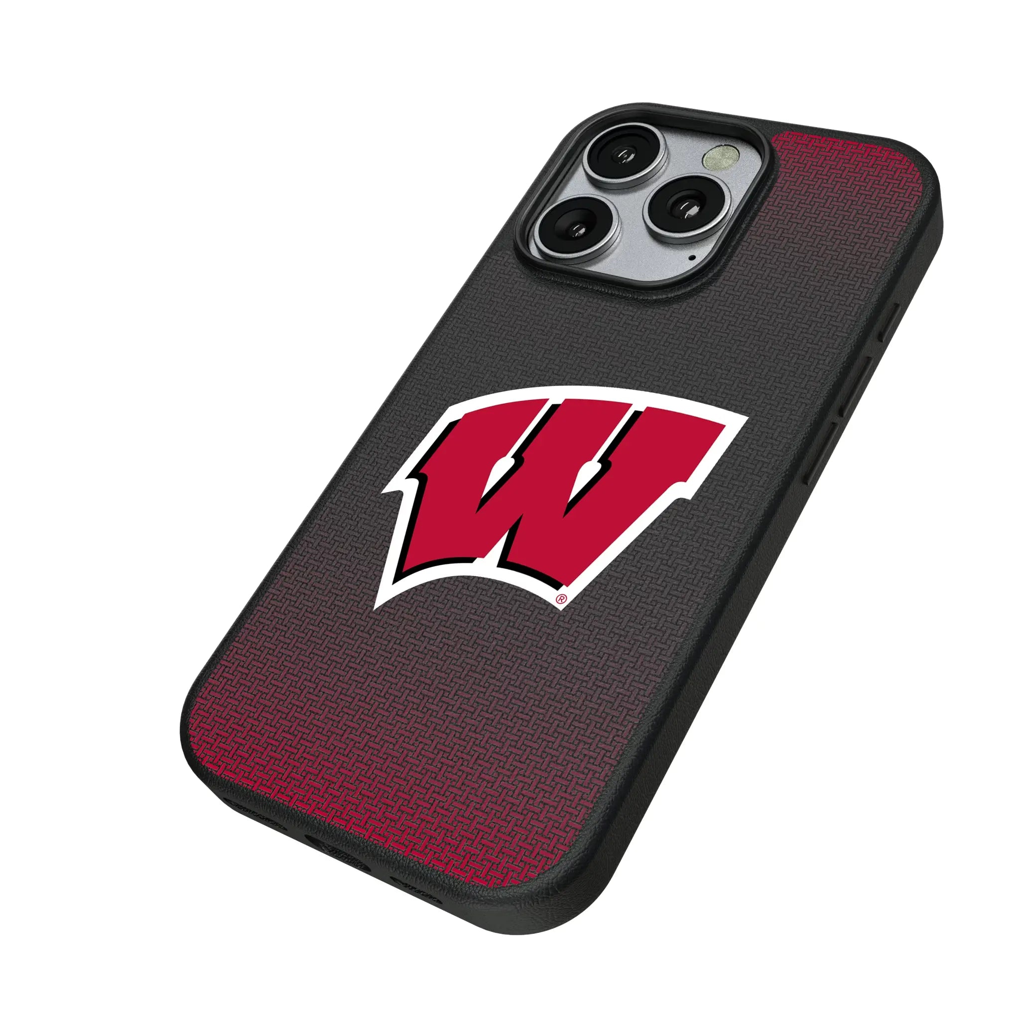 University of Wisconsin Badgers Linen iPhone MagSafe Compatible Phone Case for Apple iPhone - Isometric View
