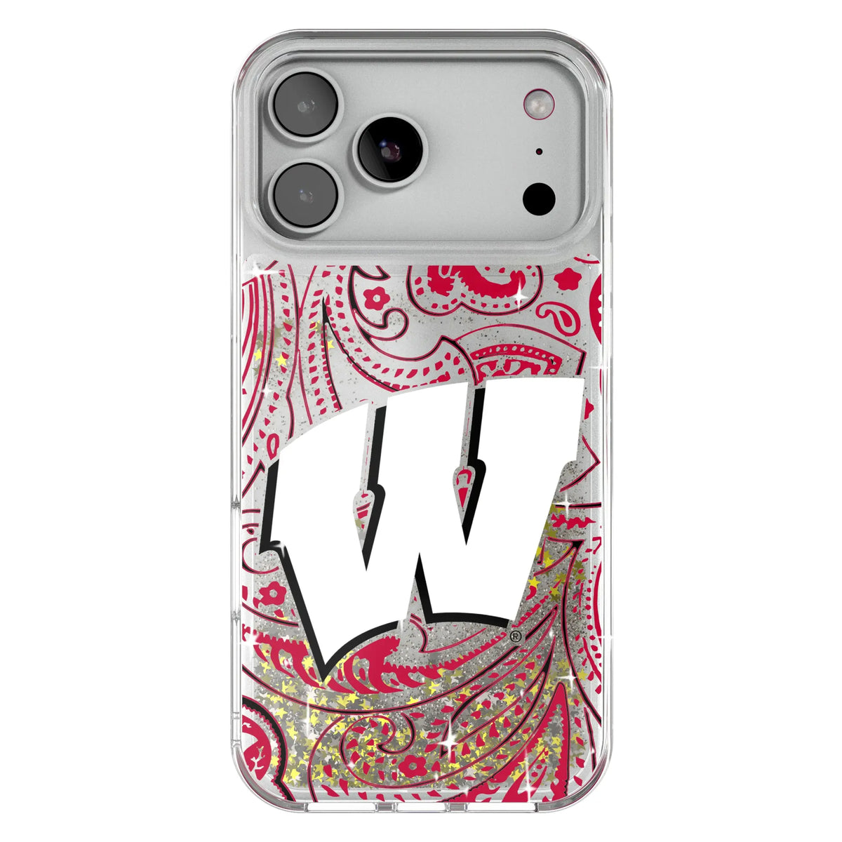 University of Wisconsin Badgers Paisley Glitter Phone Case for Apple iPhone