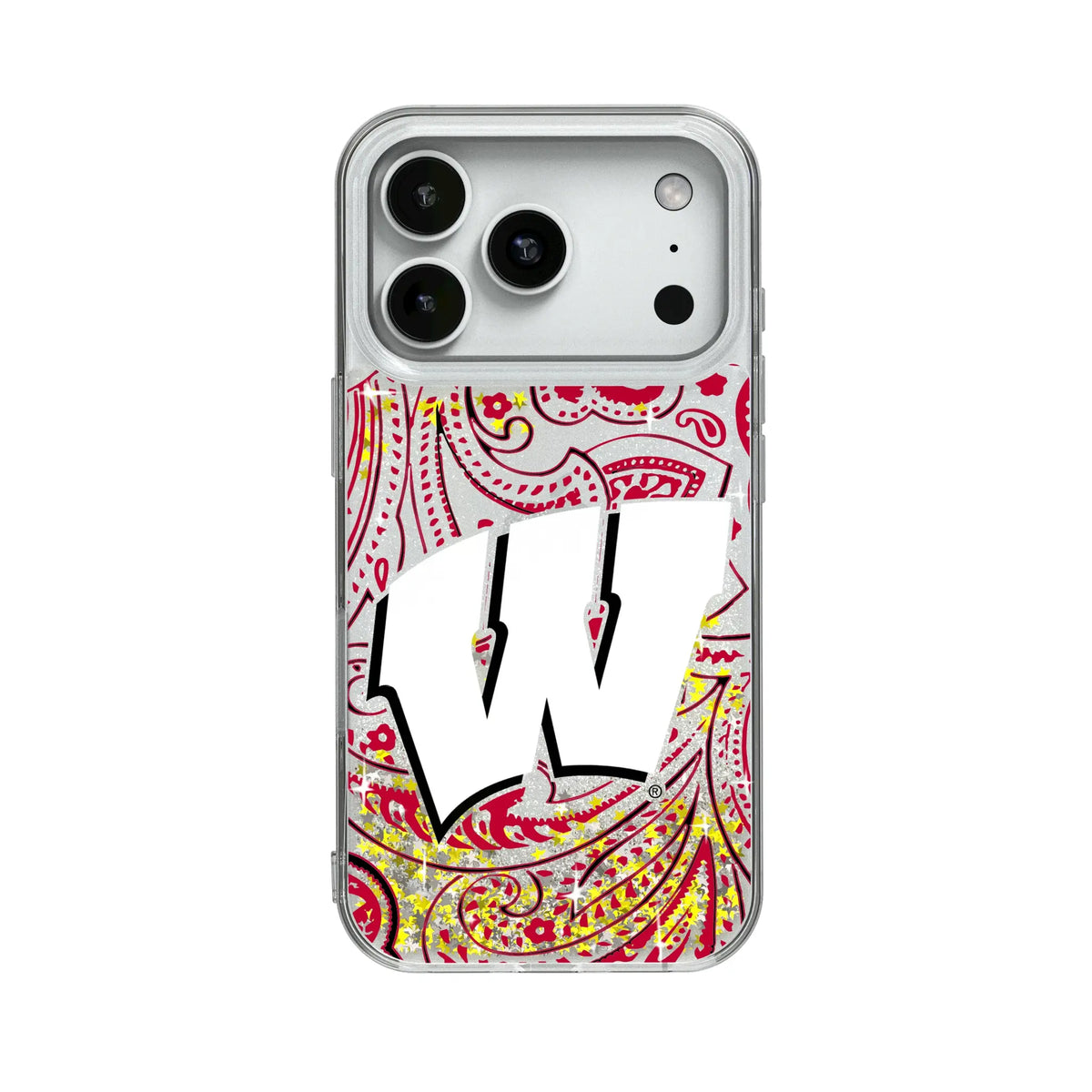 University of Wisconsin Badgers Paisley Glitter Phone Case for Apple iPhone