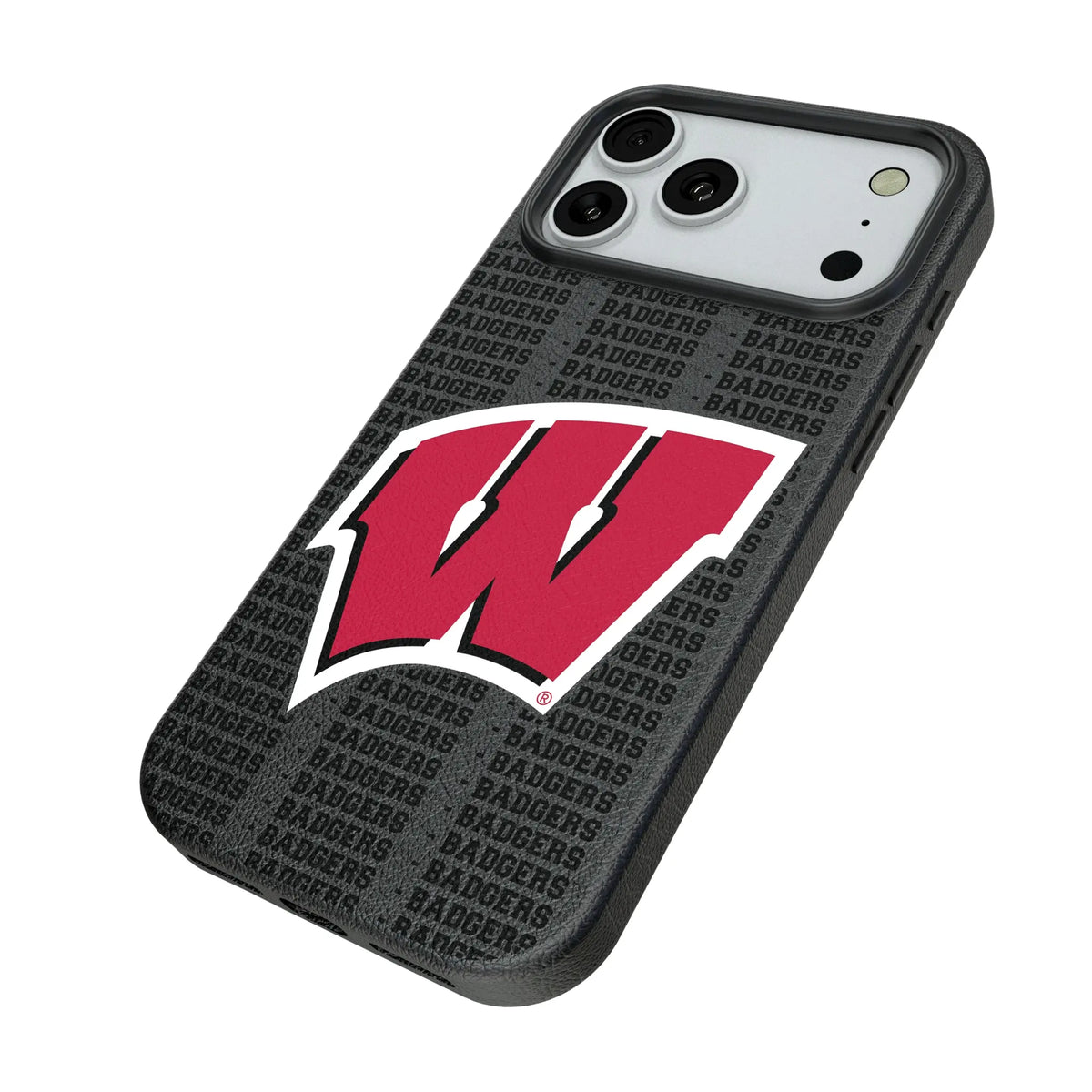 University of Wisconsin Badgers Text Backdrop iPhone MagSafe Compatible Phone Case for Apple iPhone - Isometric View#Device_iPhone 18 Pro Max