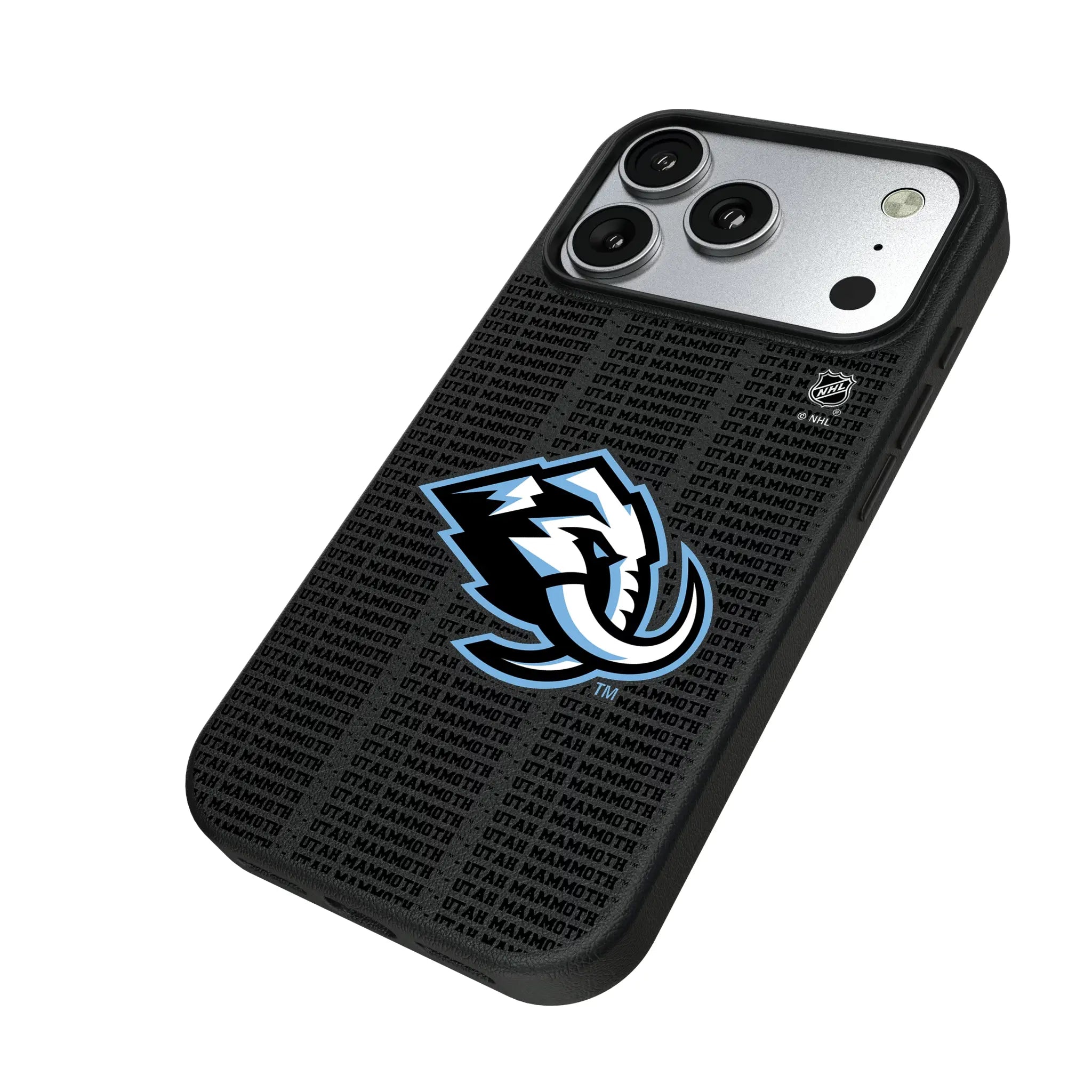 Utah Mammoth Text Backdrop iPhone MagSafe Compatible Phone Case for Apple iPhone - Isometric View#Device_iPhone 17 Pro