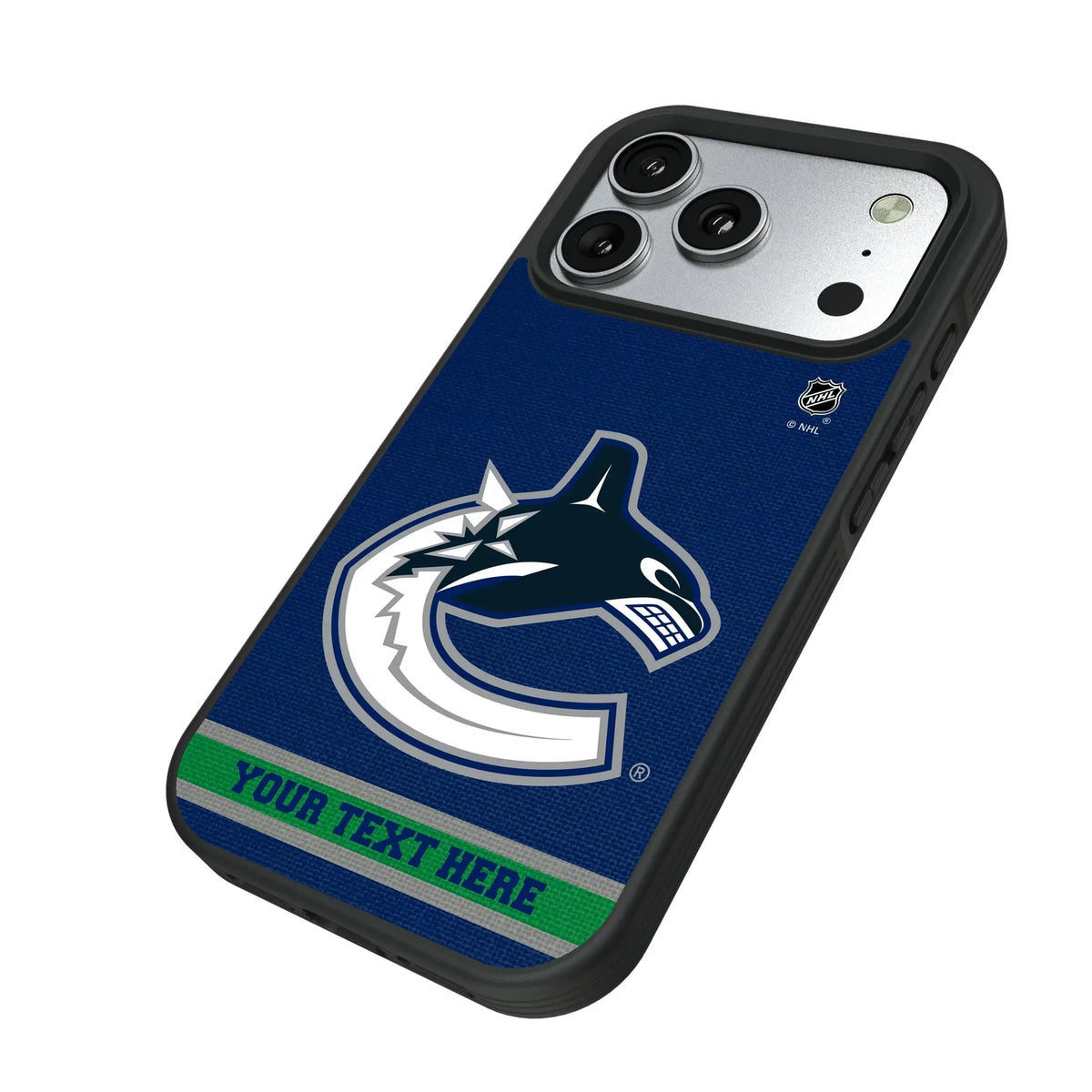 Vancouver Canucks Personalized Stripe iPhone Bump Phone Case for Apple iPhone - Isometric View#Device_iPhone 17 Pro
