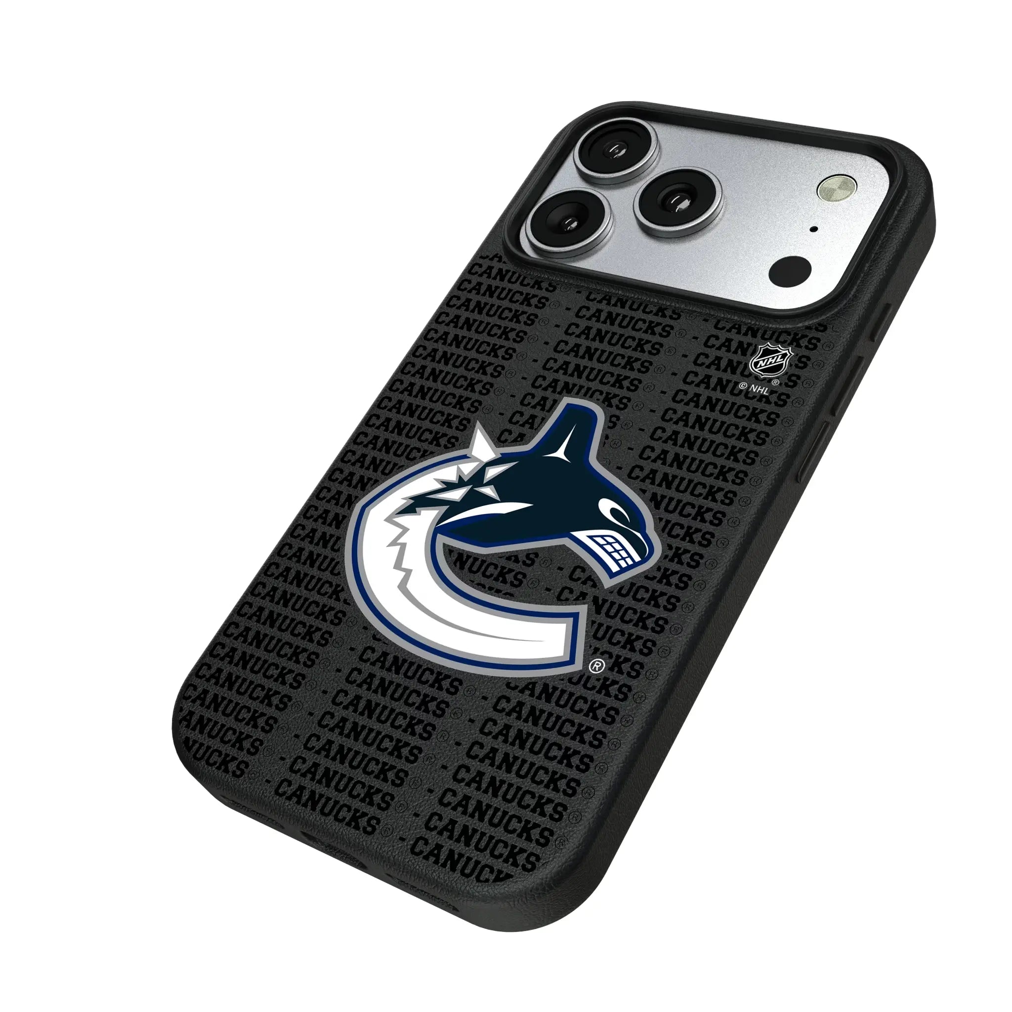 Vancouver Canucks Text Backdrop iPhone MagSafe Compatible Phone Case for Apple iPhone - Isometric View#Device_iPhone 17 Pro