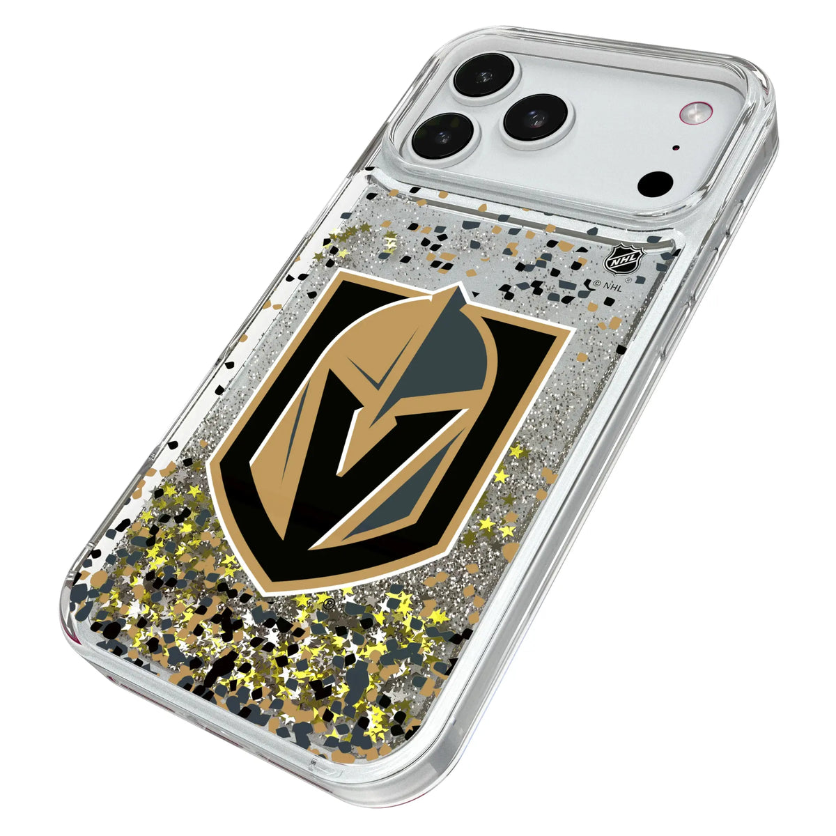 Vegas Golden Knights Confetti iPhone Glitter Phone Case for Apple iPhone - Isometric View#Device_iPhone 18 Pro Max