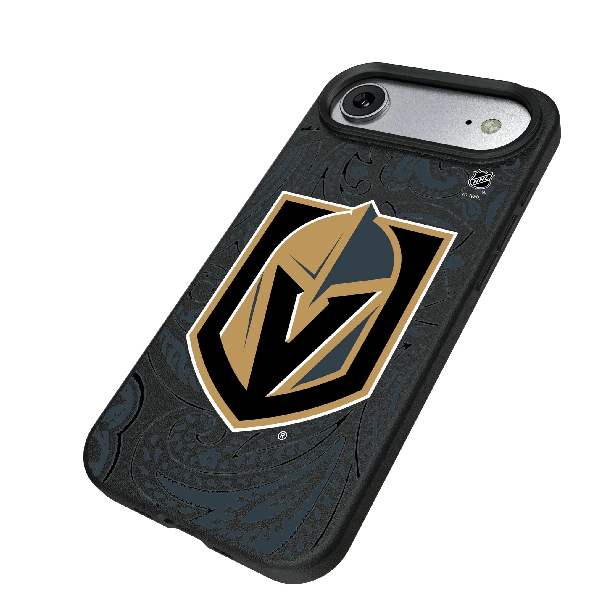 Vegas Golden Knights Paisley iPhone MagSafe Compatible Phone Case for Apple iPhone - Isometric View#Device_iPhone Air