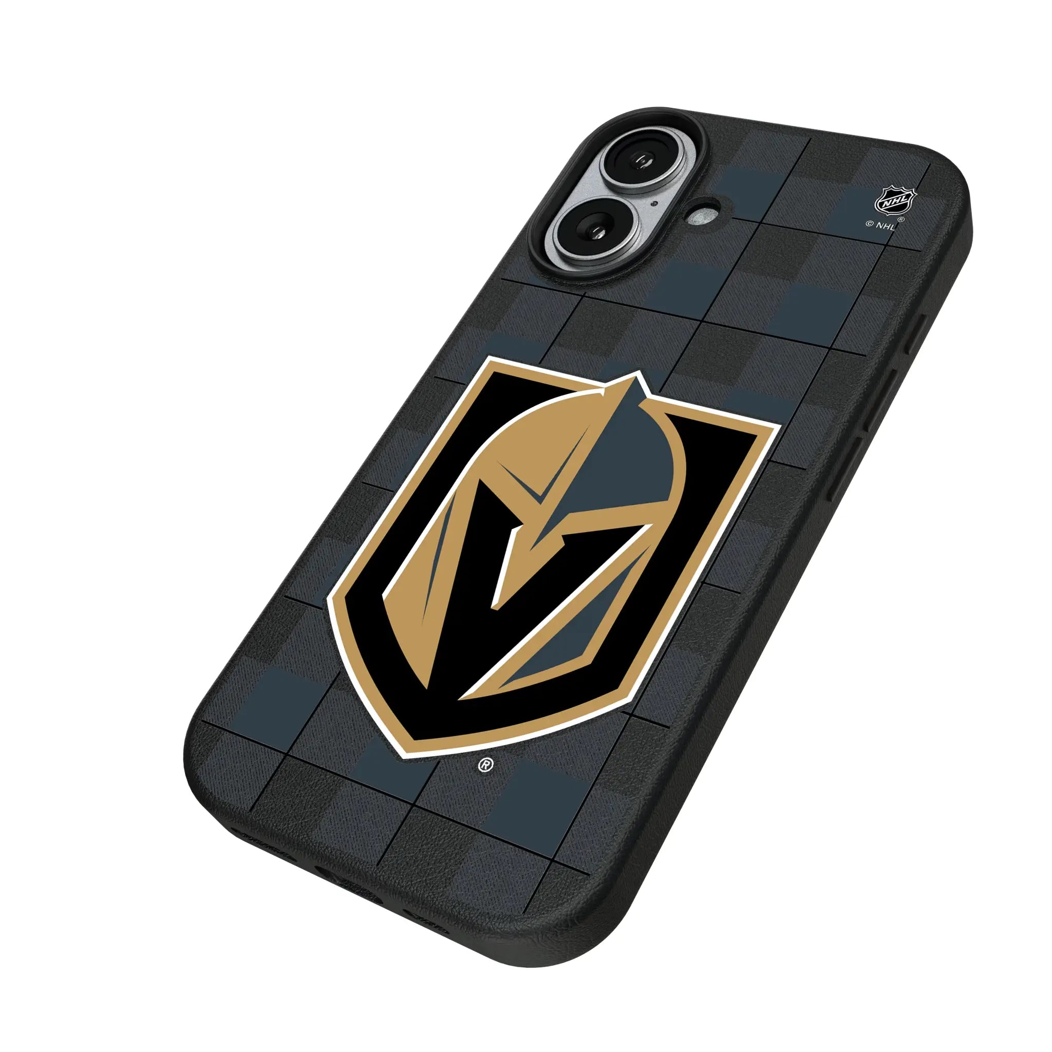 Vegas Golden Knights Plaid iPhone MagSafe Compatible Phone Case for Apple iPhone - Isometric View#Device_iPhone 17