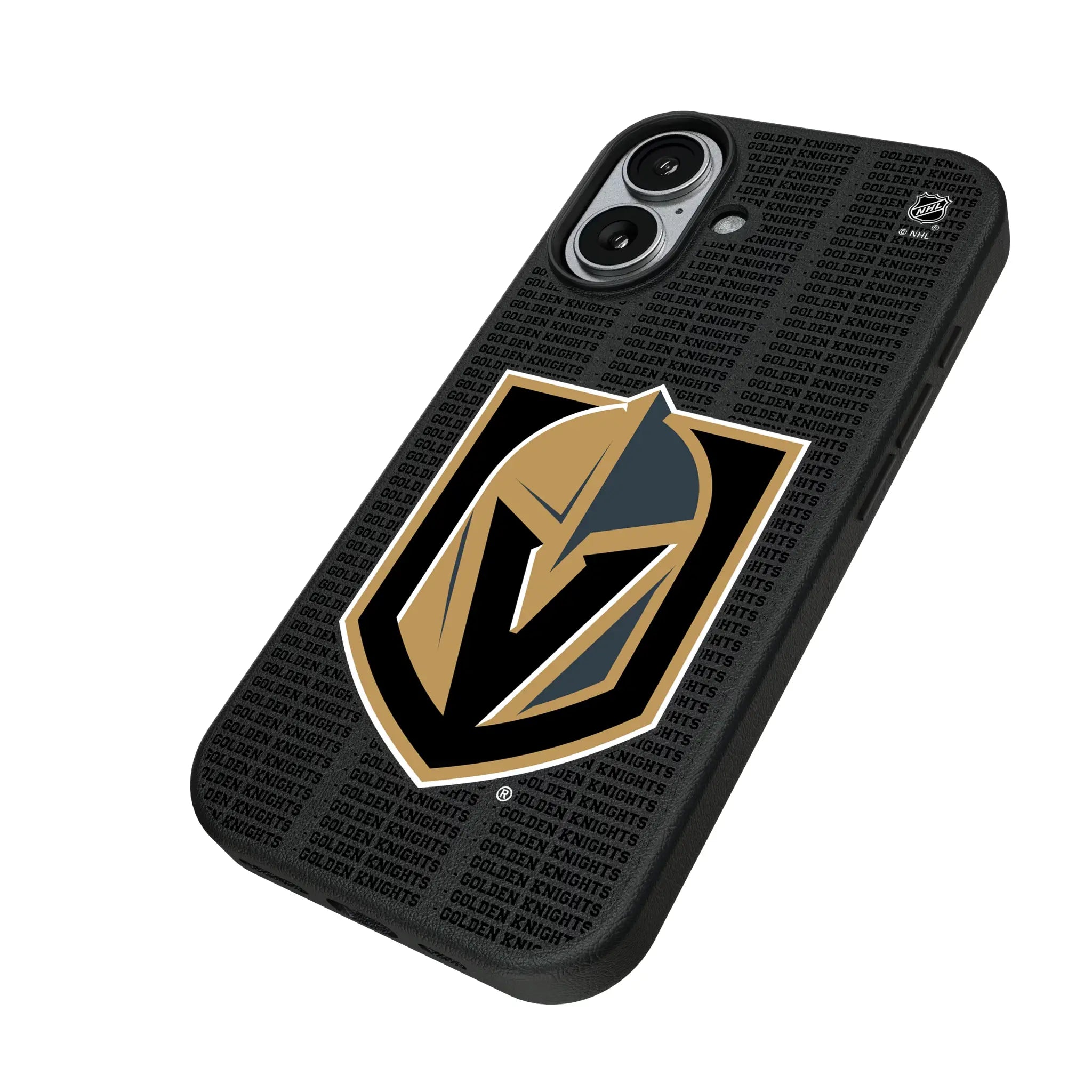 Vegas Golden Knights Text Backdrop iPhone MagSafe Compatible Phone Case for Apple iPhone - Isometric View#Device_iPhone 17
