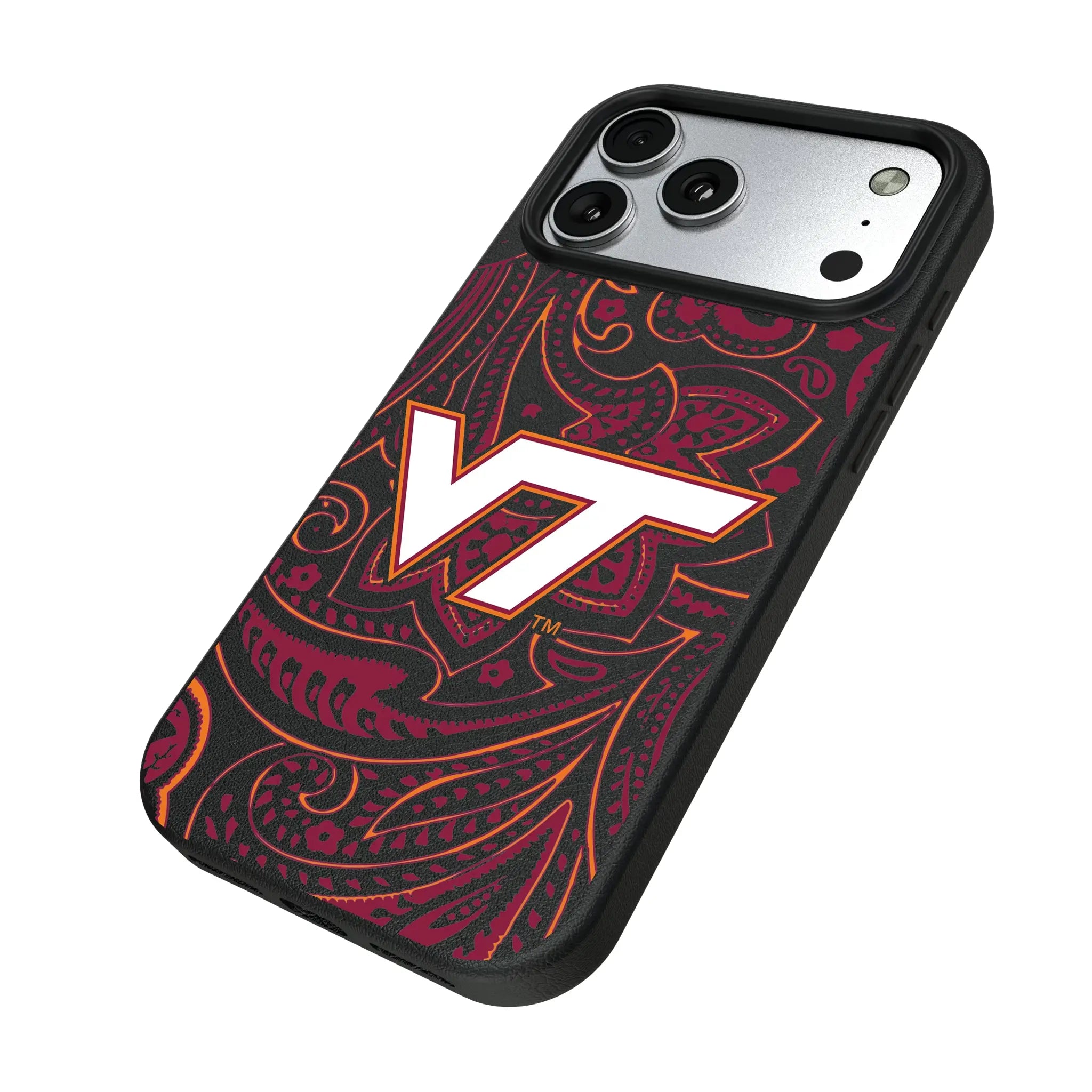 Virginia Tech Hokies Paisley iPhone MagSafe Compatible Phone Case for Apple iPhone - Isometric View#Device_iPhone 17 Pro Max