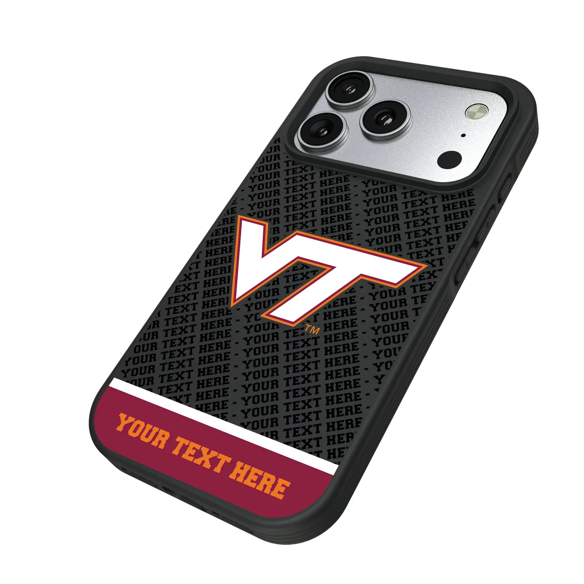 Virginia Tech Hokies Personalized EndZone Plus iPhone Bump Phone Case for Apple iPhone - Isometric View#Device_iPhone 17 Pro