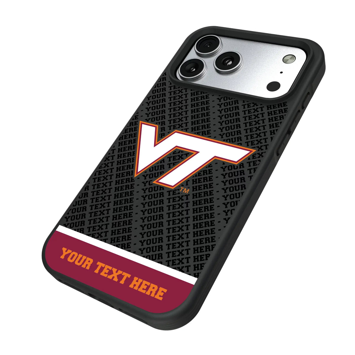 Virginia Tech Hokies Personalized EndZone Plus iPhone Bump Phone Case for Apple iPhone - Isometric View#Device_iPhone 17 Pro Max