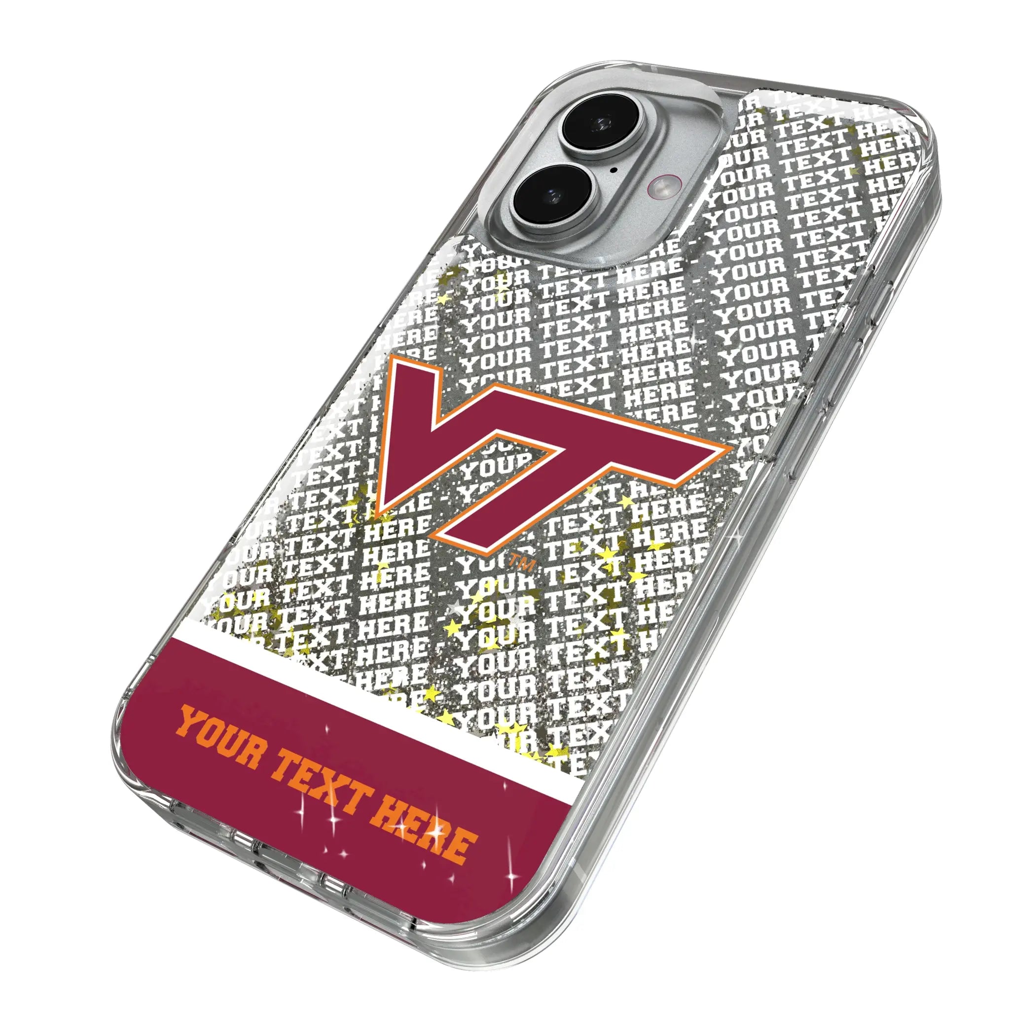 Virginia Tech Hokies Personalized EndZone Plus iPhone Glitter Phone Case for Apple iPhone - Isometric View