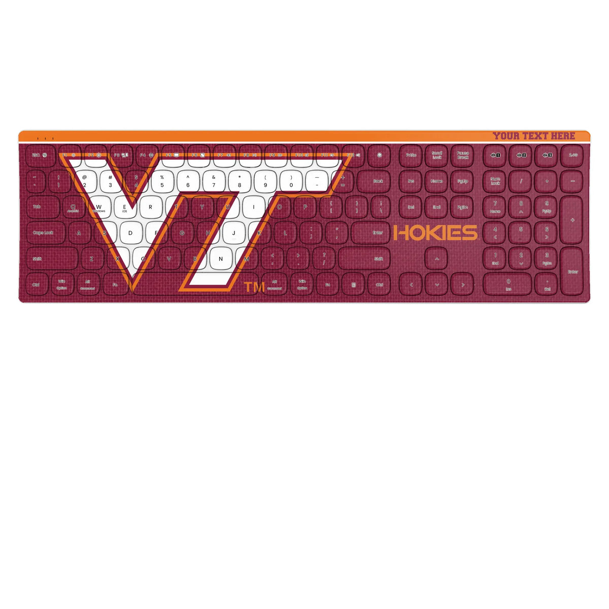 Virginia Tech Hokies Personalized Endzone Solid KKB605 Curved Wireless Keyboard